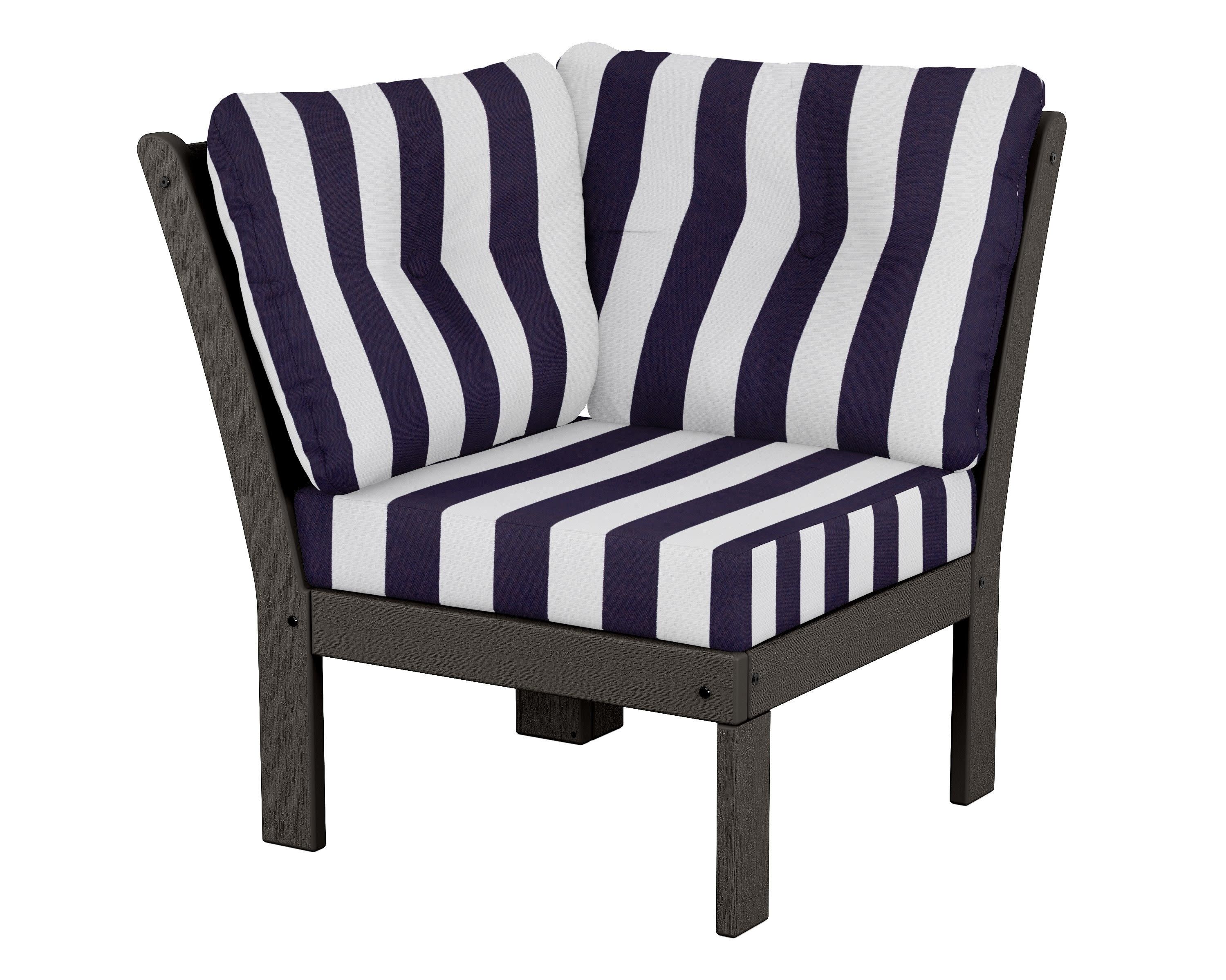 Vineyard Modular Corner Chair in Vintage Coffee / Cabana Stripe Navy