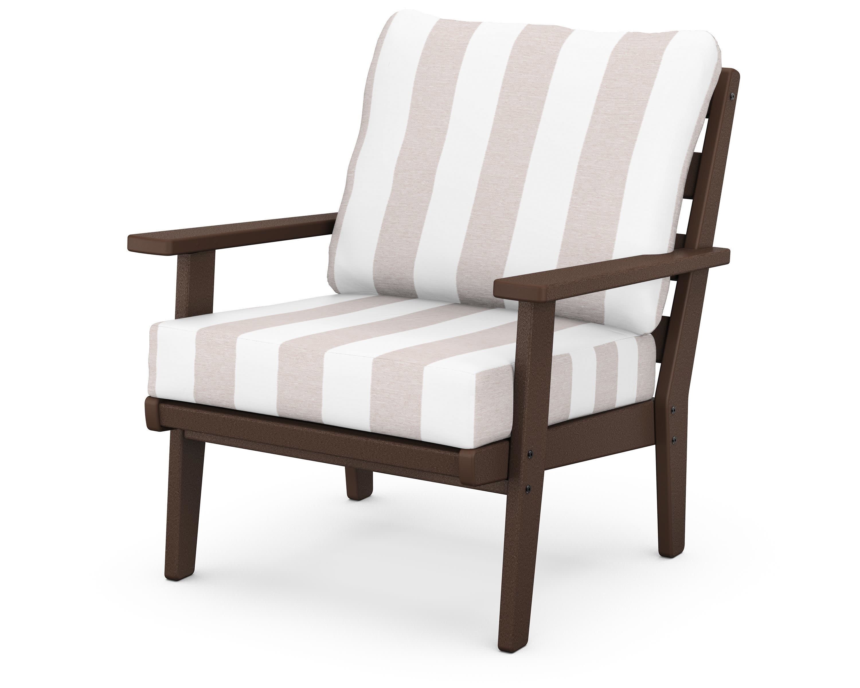 Grant Park Deep Seating Chair in Mahogany / Cabana Stripe Dune Burlap