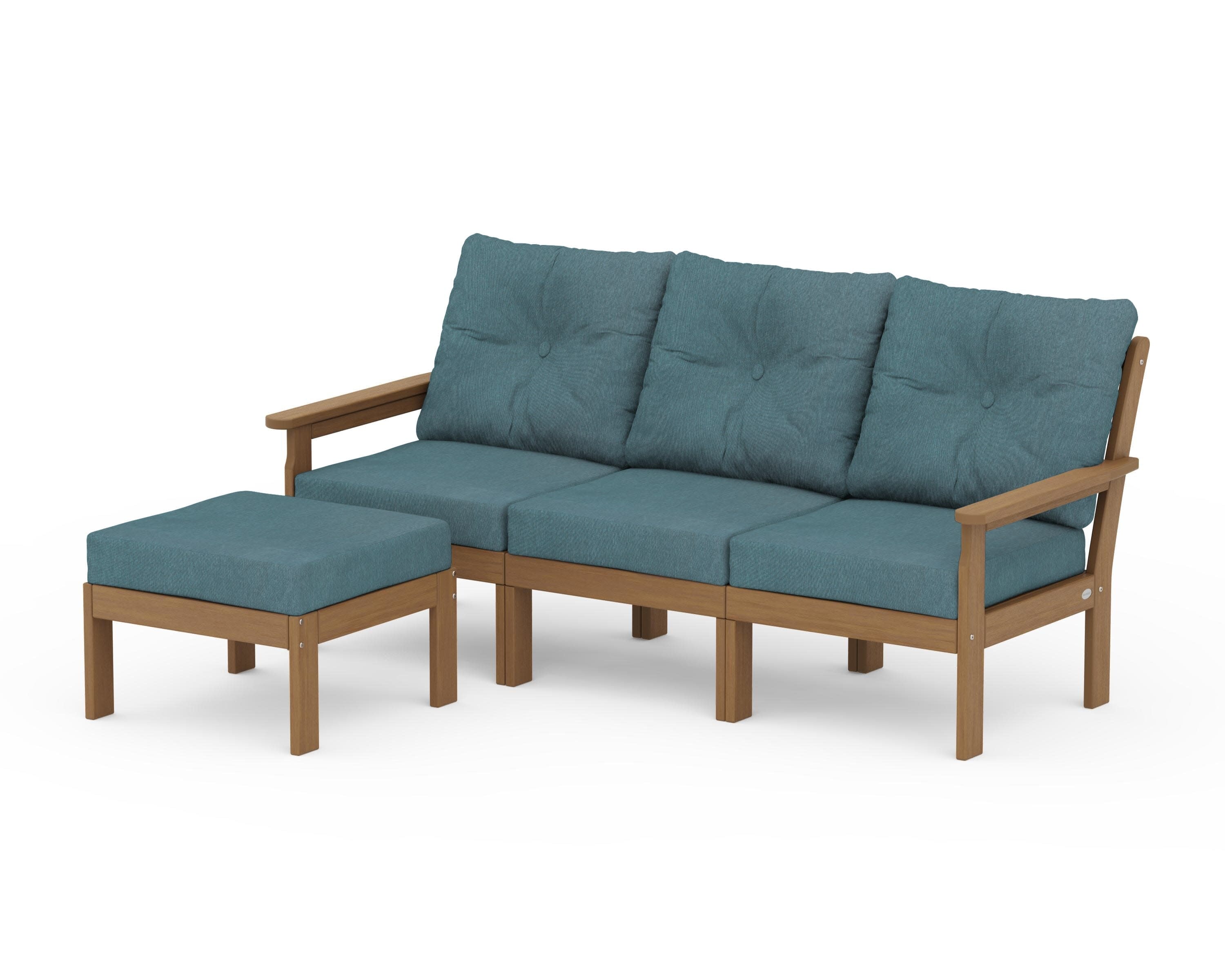 Vineyard 4-Piece Sectional with Ottoman in Natural / Ocean Teal