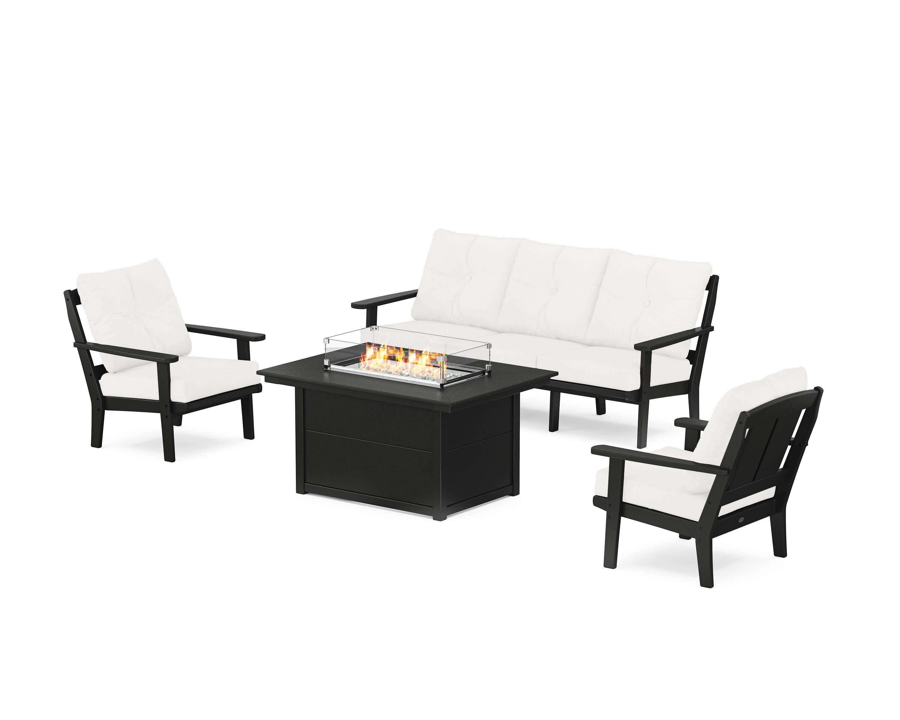 Mission Deep Seating Fire Pit Table Set in Black / Natural Linen