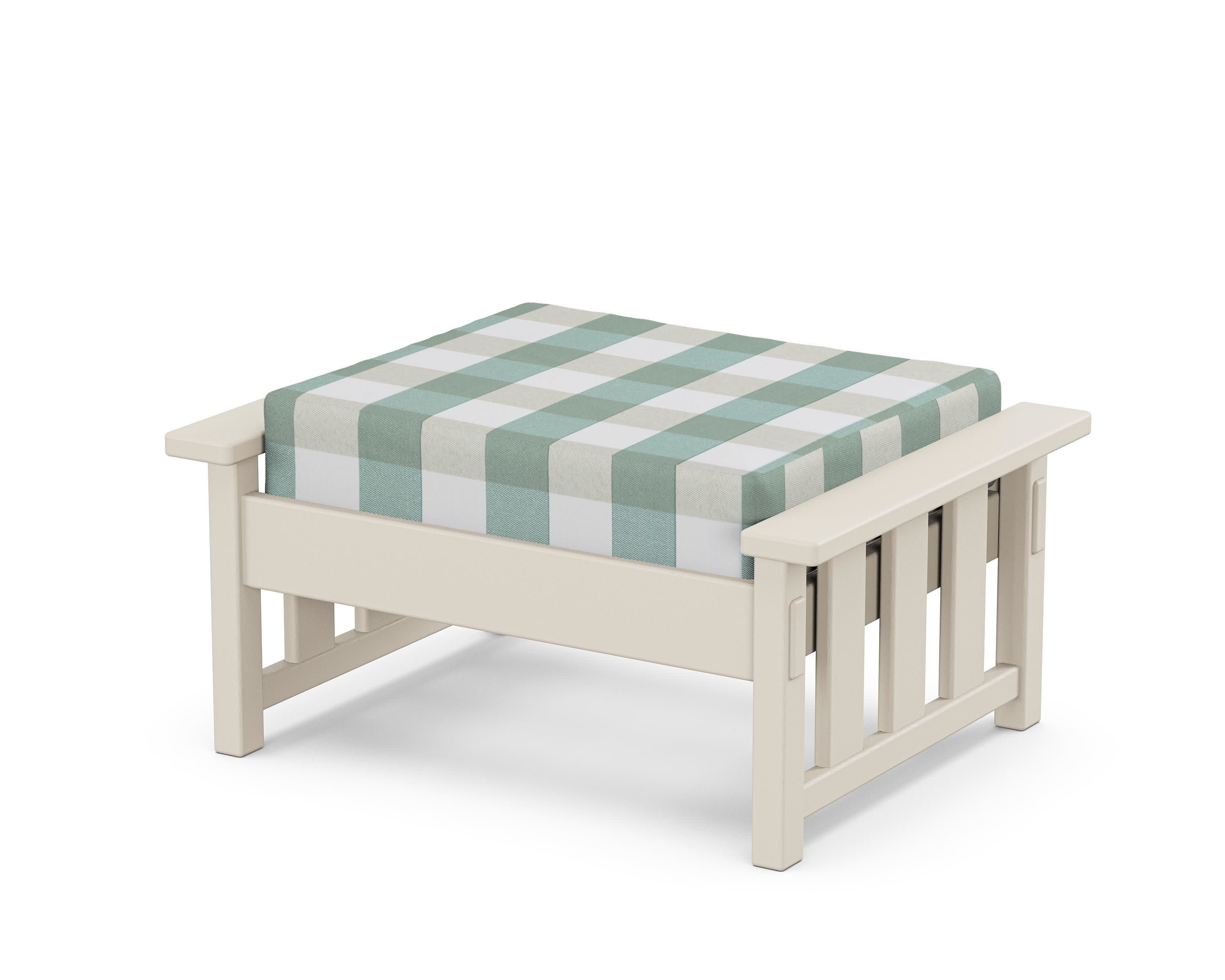 Acadia Deep Seating Ottoman in Sand / Buffalo Plaid Glacier Spa