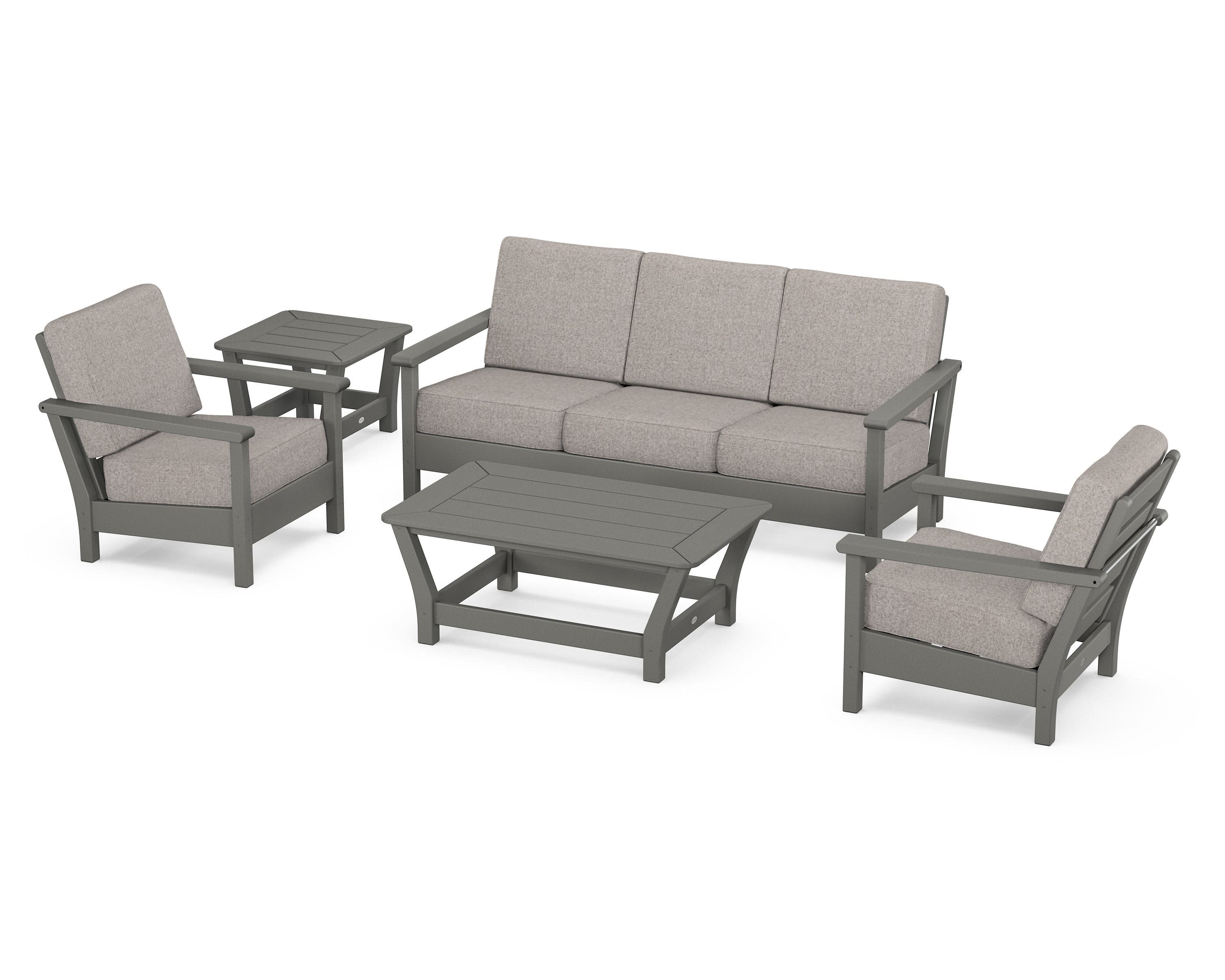 Harbour 5-Piece Deep Seating Set in Slate Grey / Weathered Tweed
