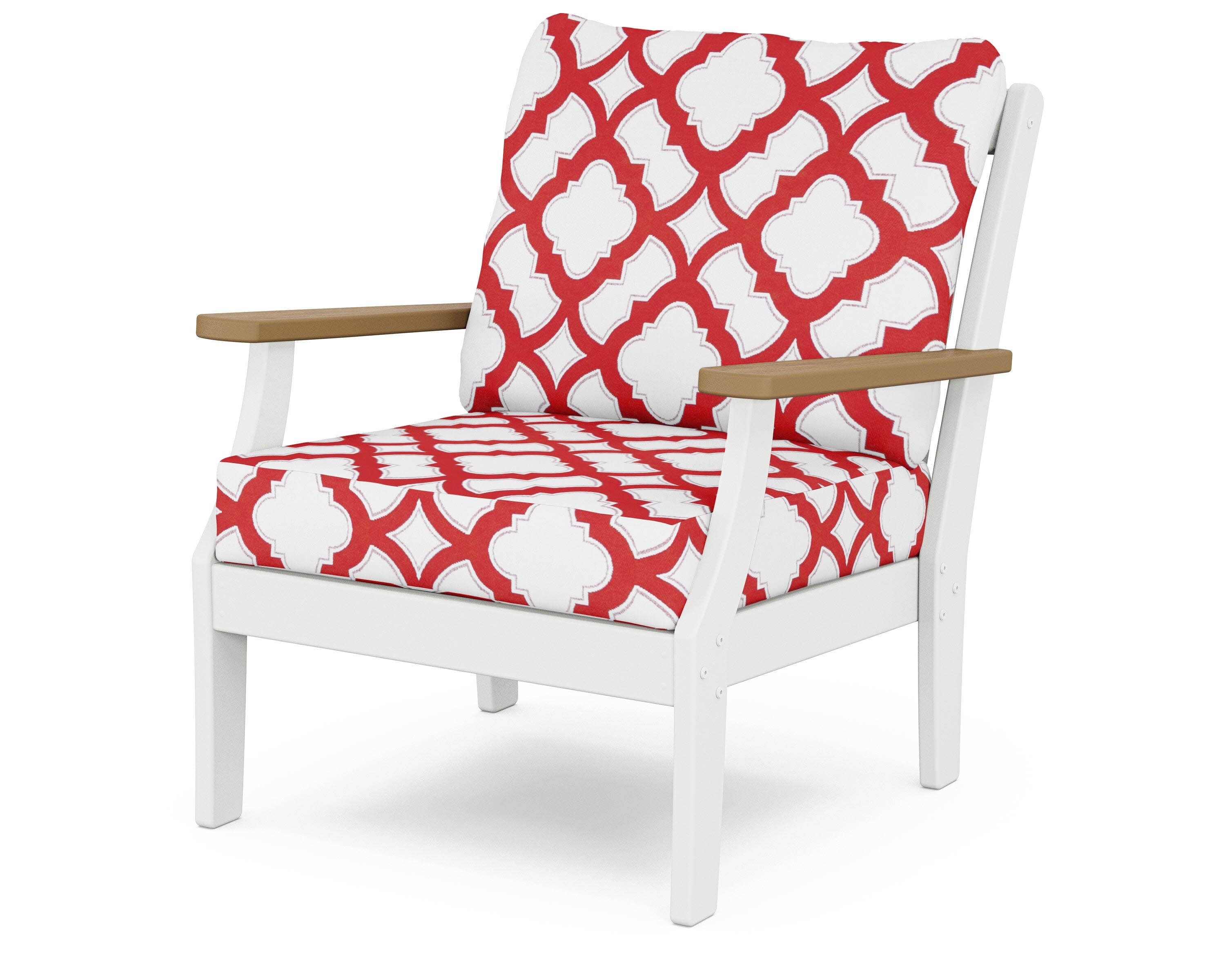 Braxton Deep Seating Chair in White / Natural / Trellis Crimson