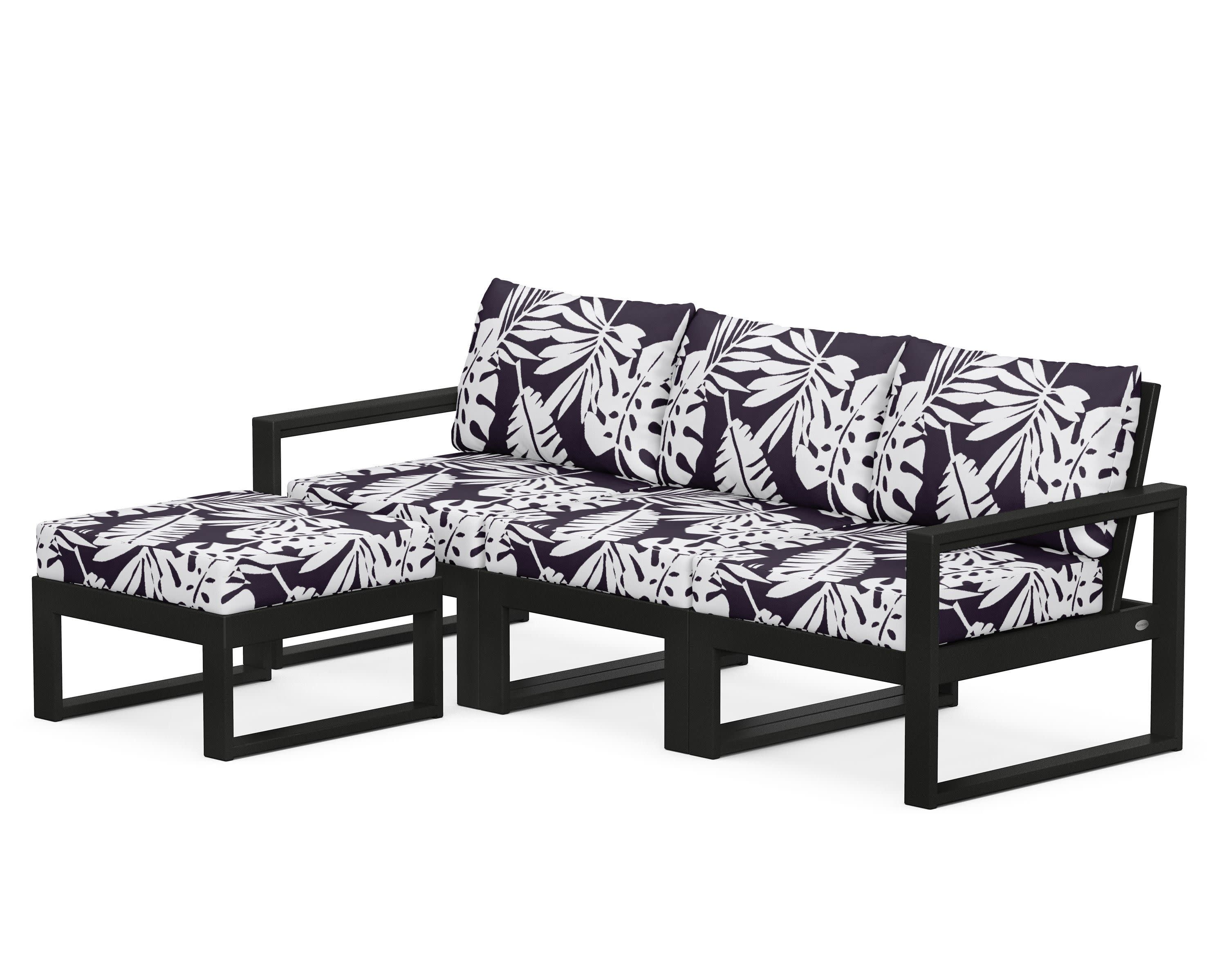 EDGE 4-Piece Modular Deep Seating Set with Ottoman in Black / Leaf Navy
