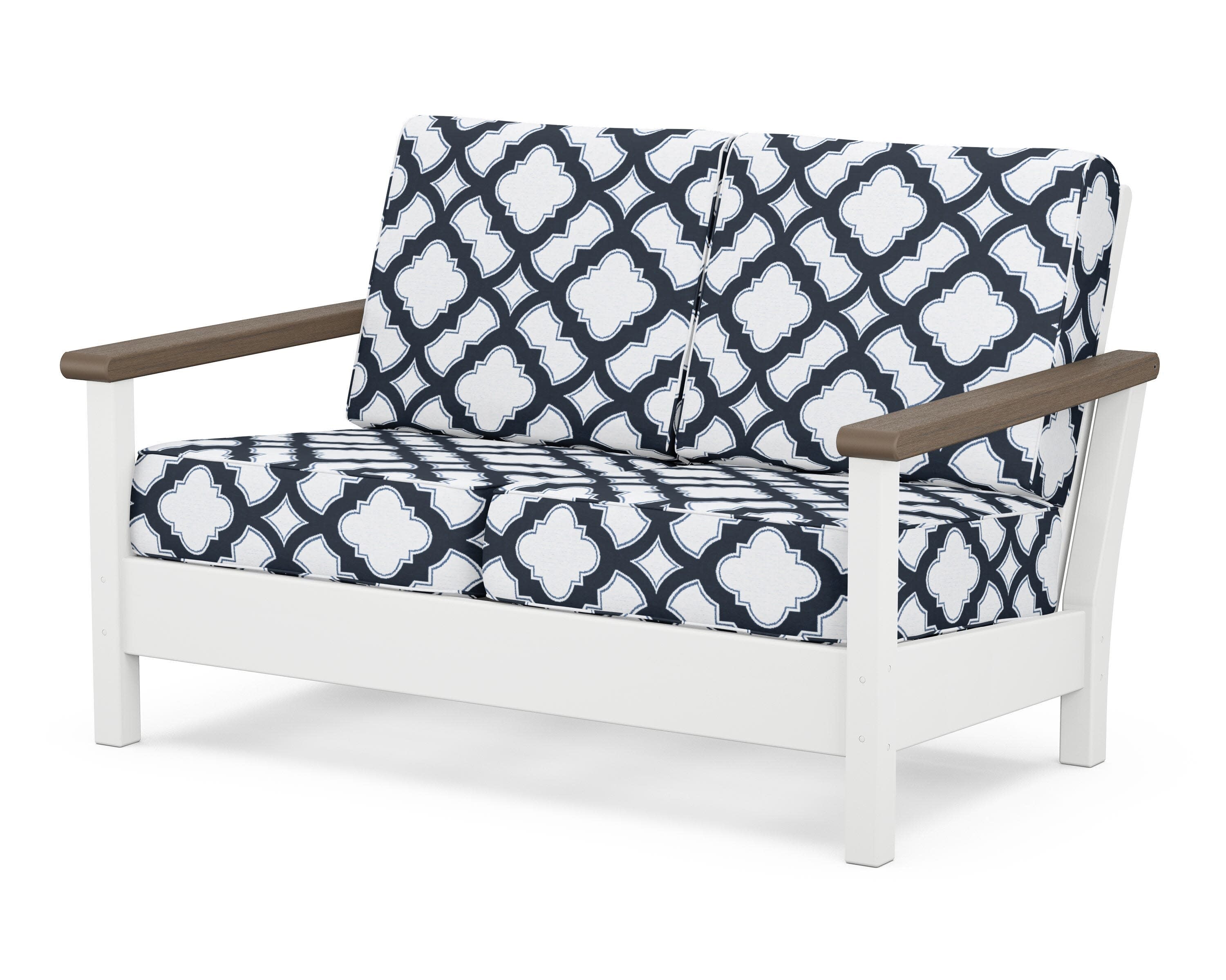 Harbour Deep Seating Loveseat in White / Kona / Trellis Marine Indigo