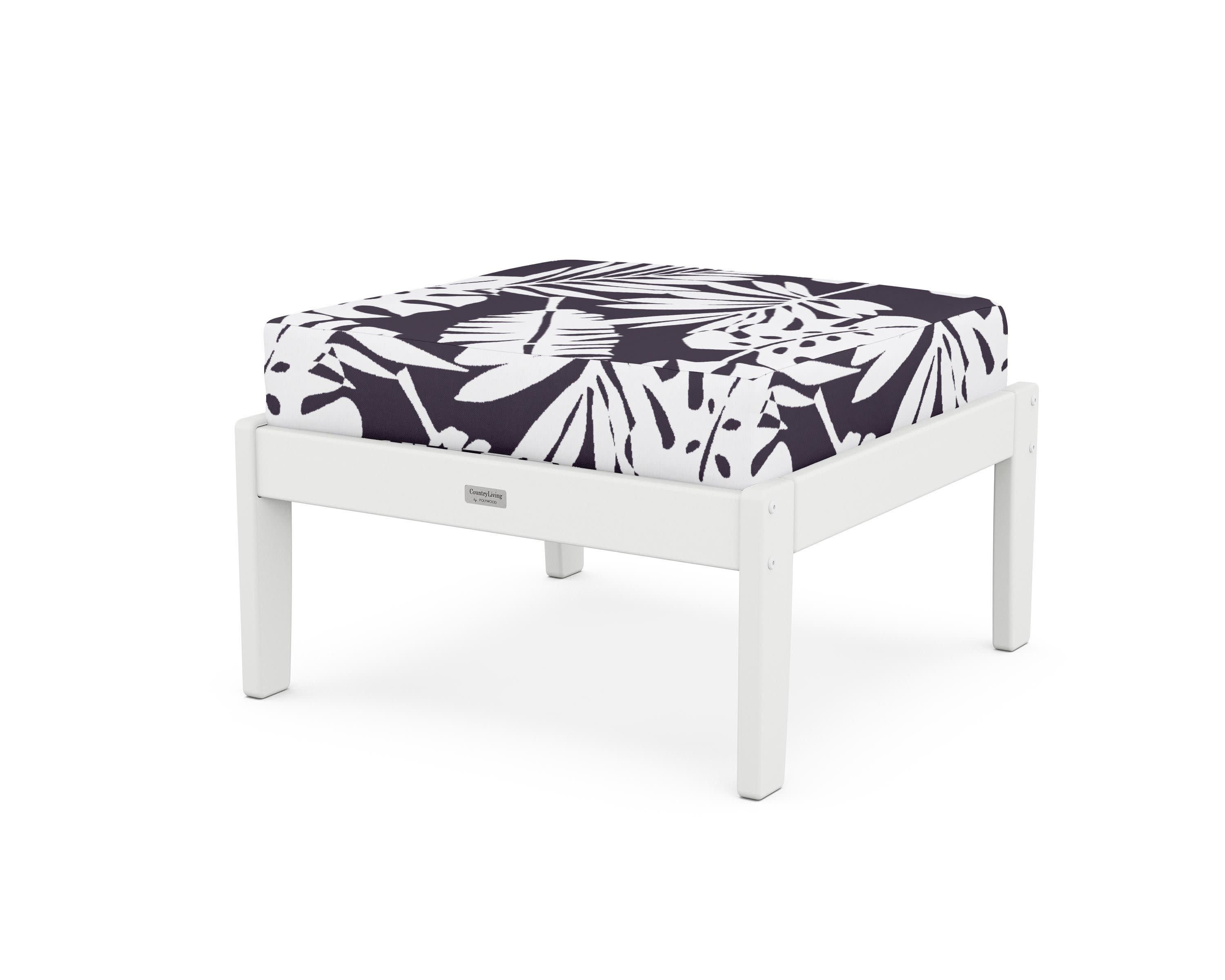 Cottage Deep Seating Ottoman in White / Leaf Navy