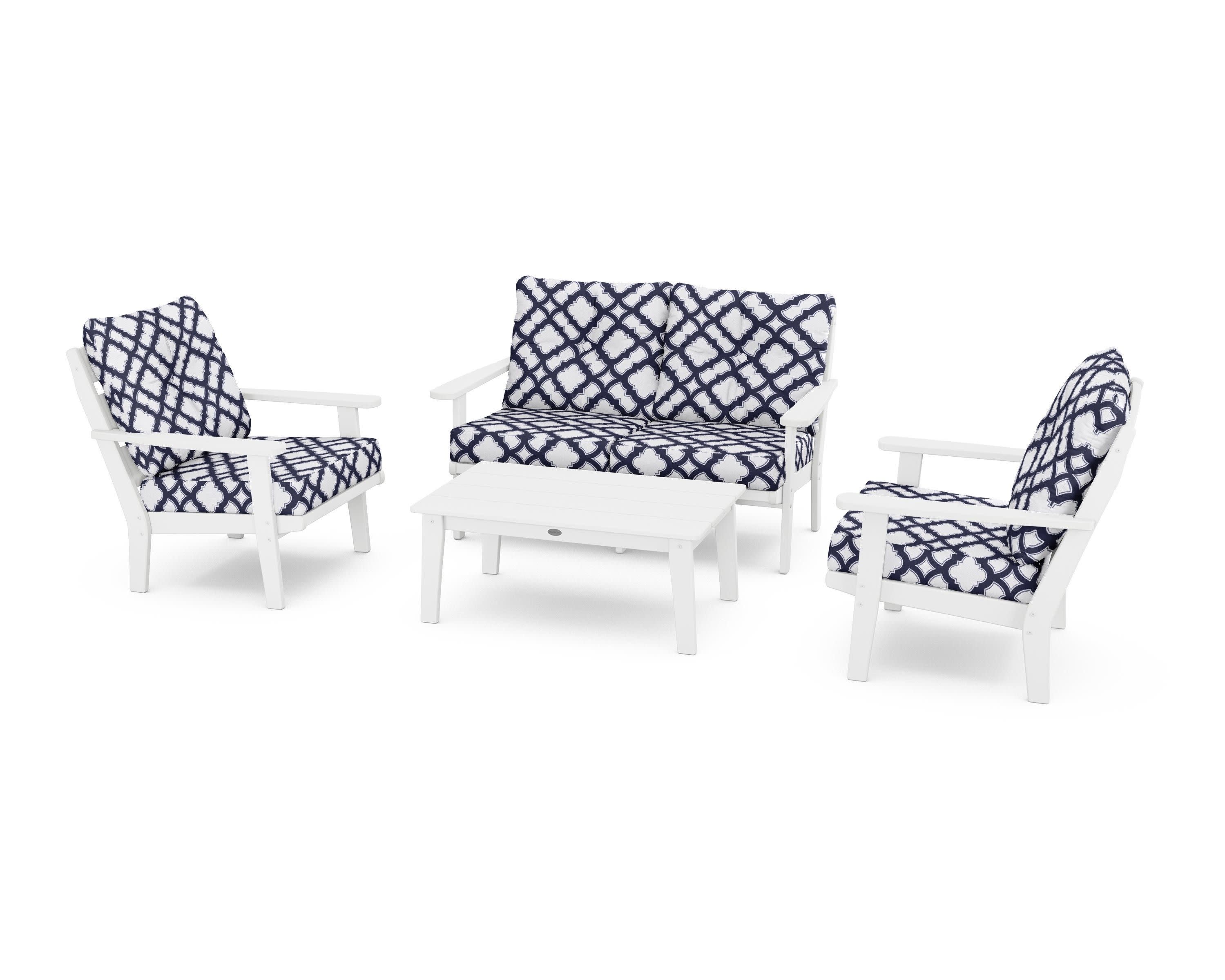 Lakeside 4-Piece Deep Seating Set in White / Trellis Navy