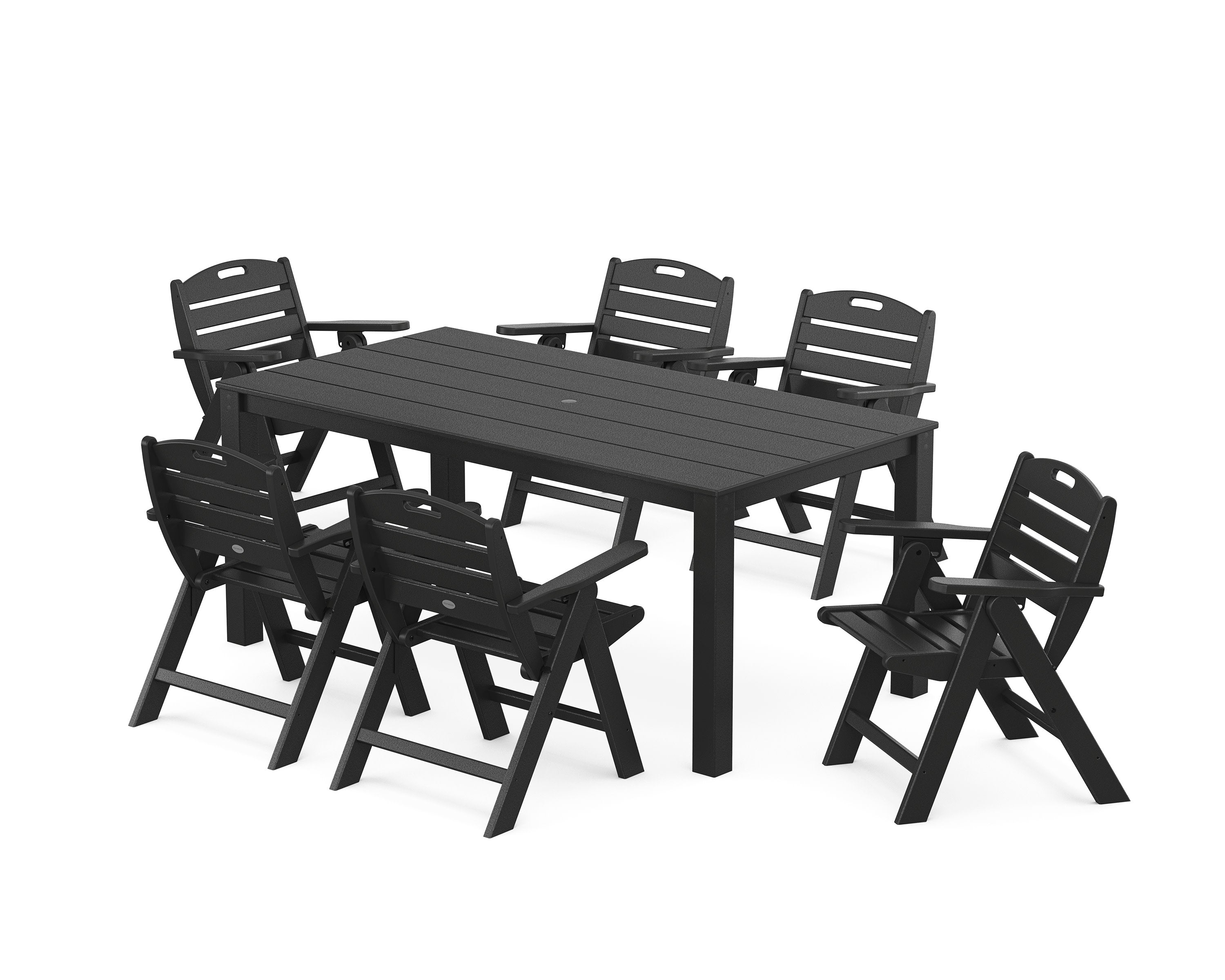 Nautical Folding Lowback Chair 7-Piece Parsons Dining Set in Black