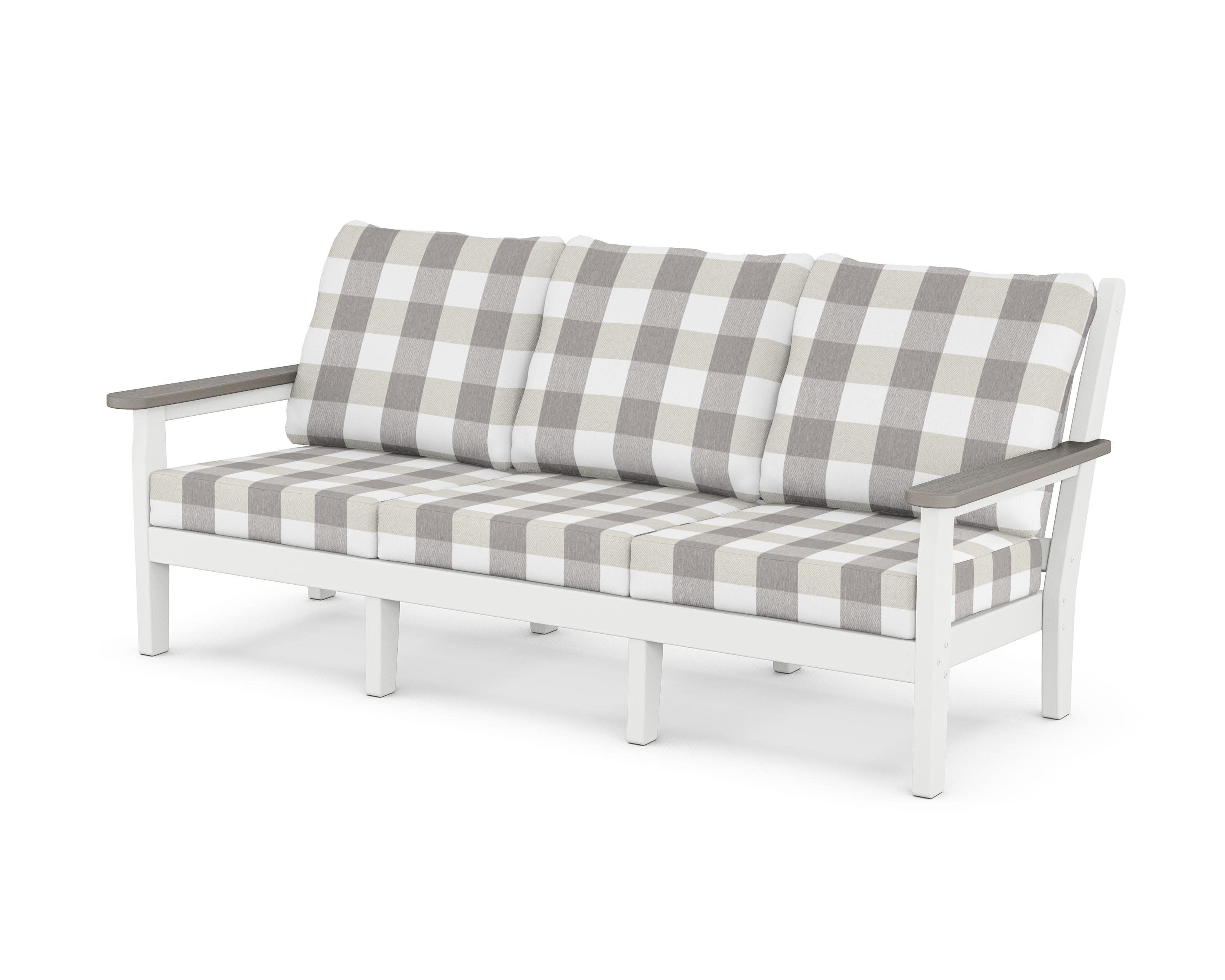 Chippendale Deep Seating Sofa in White / Driftwood / Buffalo Plaid Grey Mist
