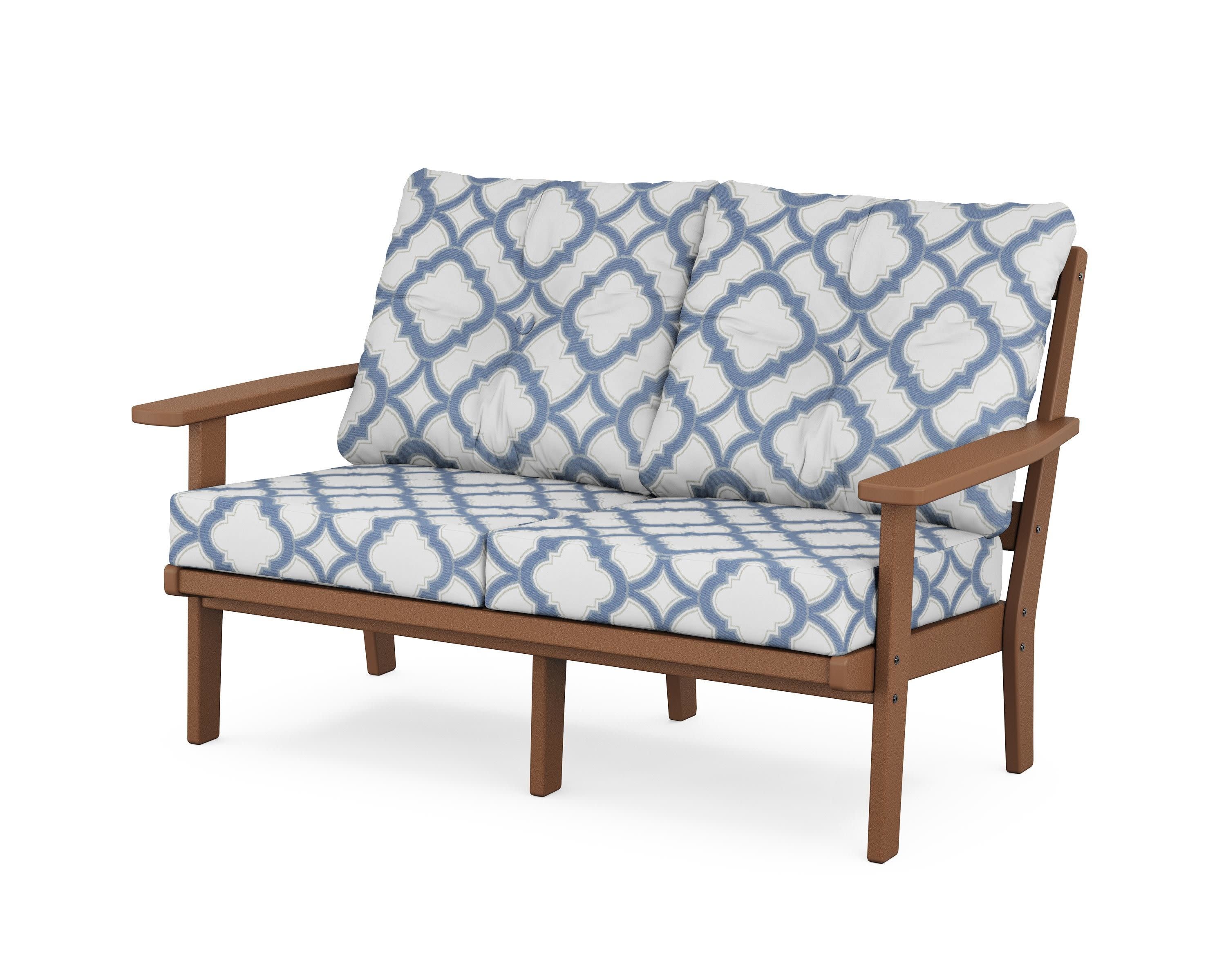 Oxford Deep SeatingLoveseat in Teak / Trellis Sky Blue