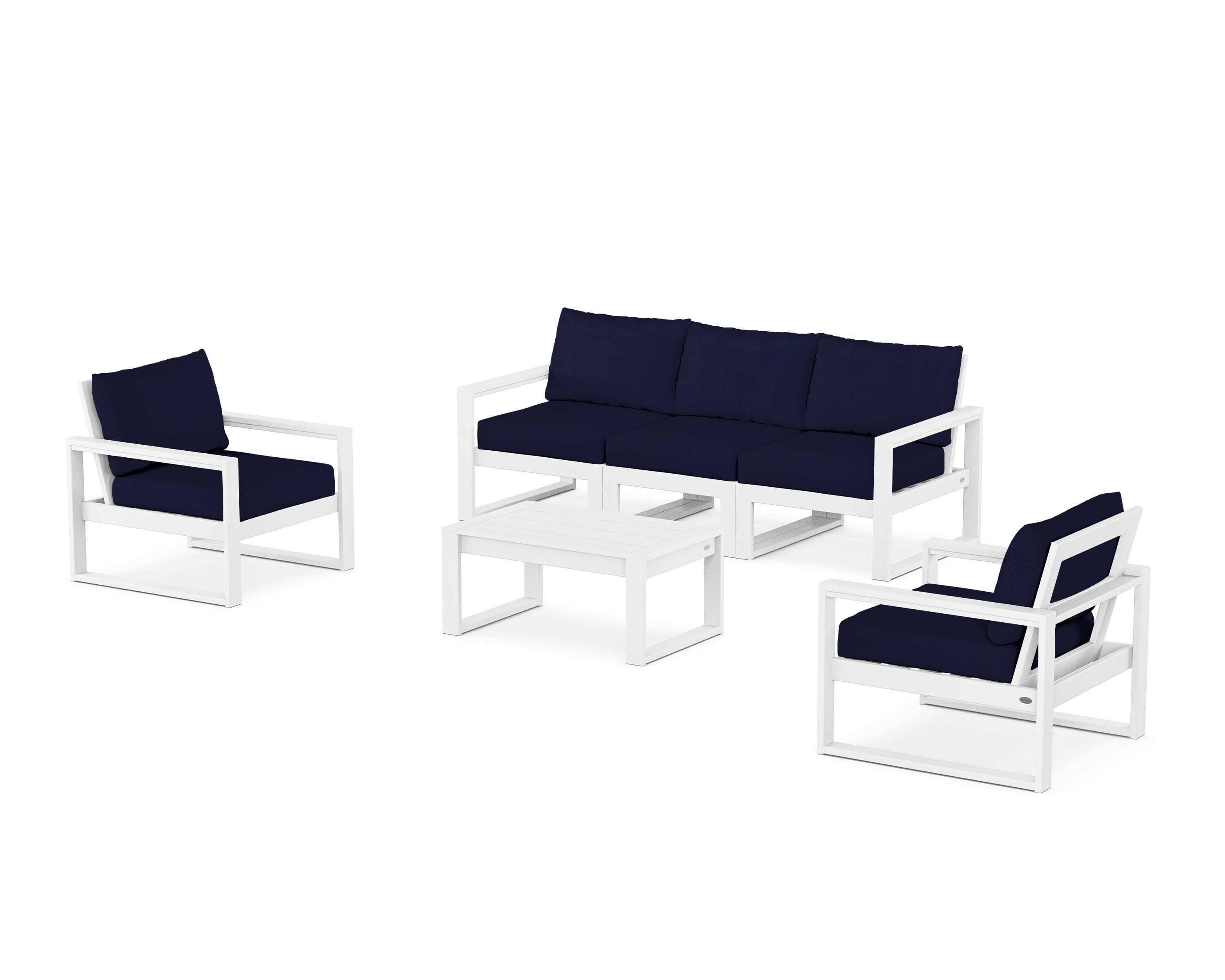 EDGE Sectional 4-Piece Deep Seating Set with Sofa in White / Navy