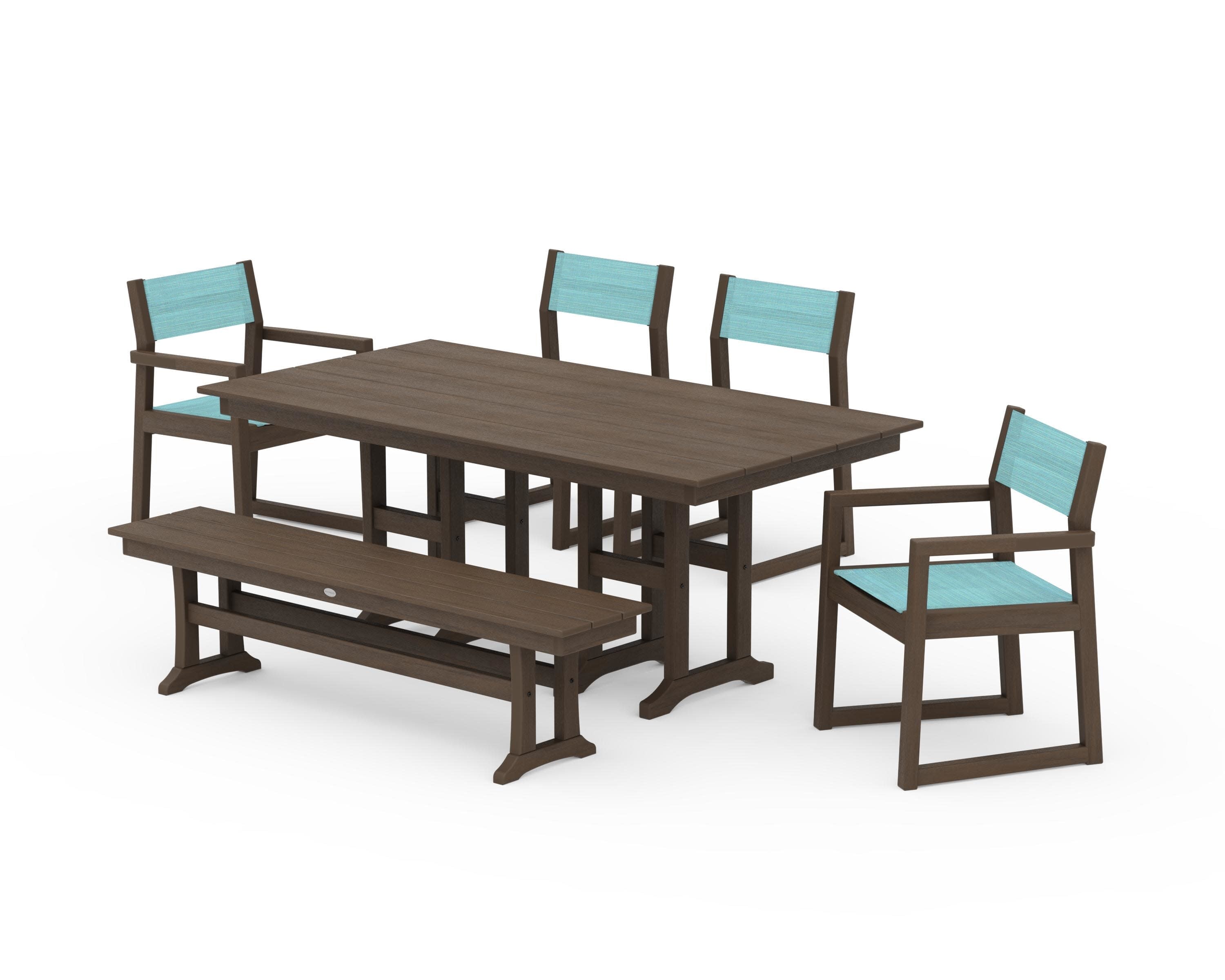 EDGE Sling 6-Piece Farmhouse Dining Set in Kona / Dupioni Aquamarine Sling