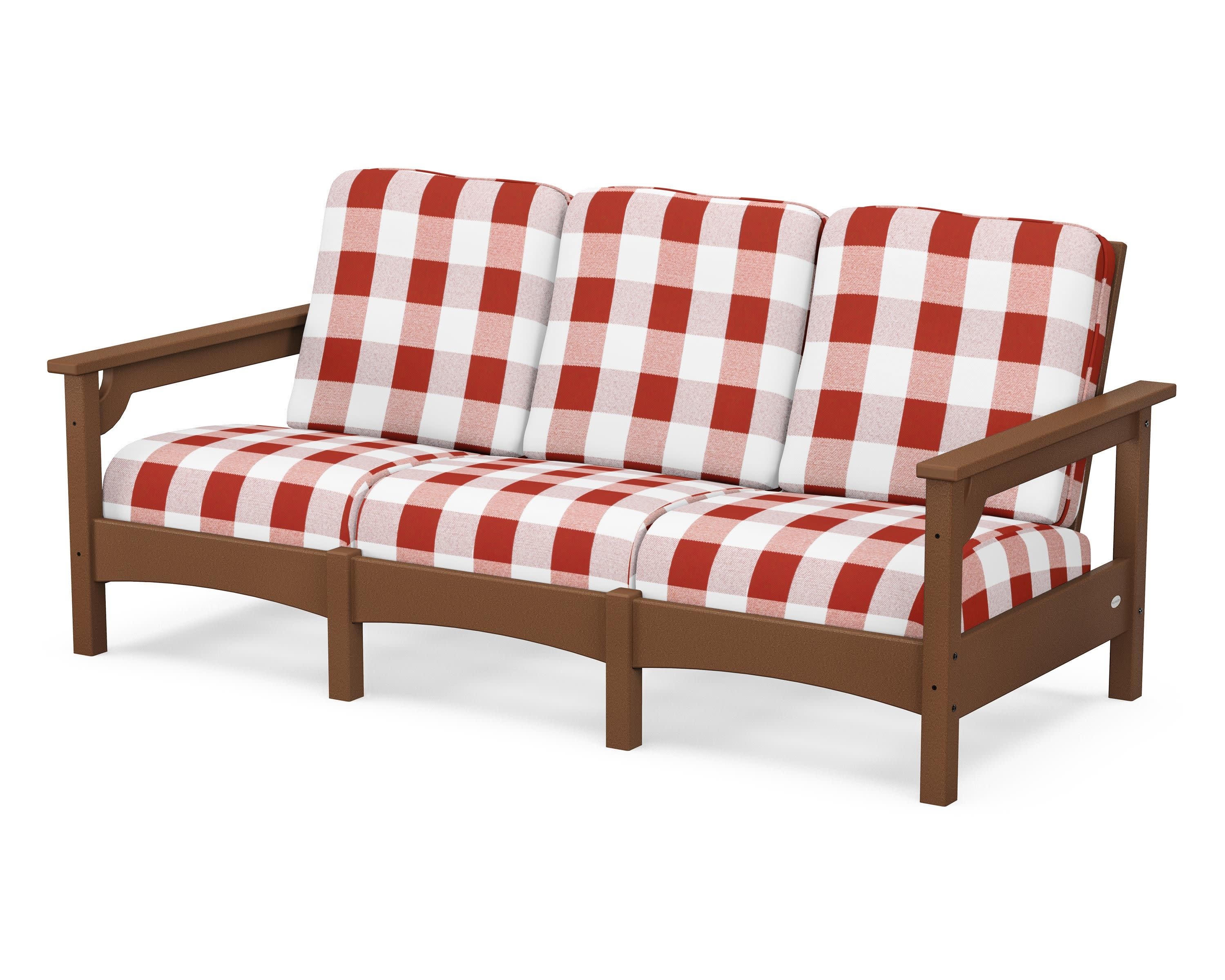 Club Sofa in Teak / Buffalo Plaid Crimson