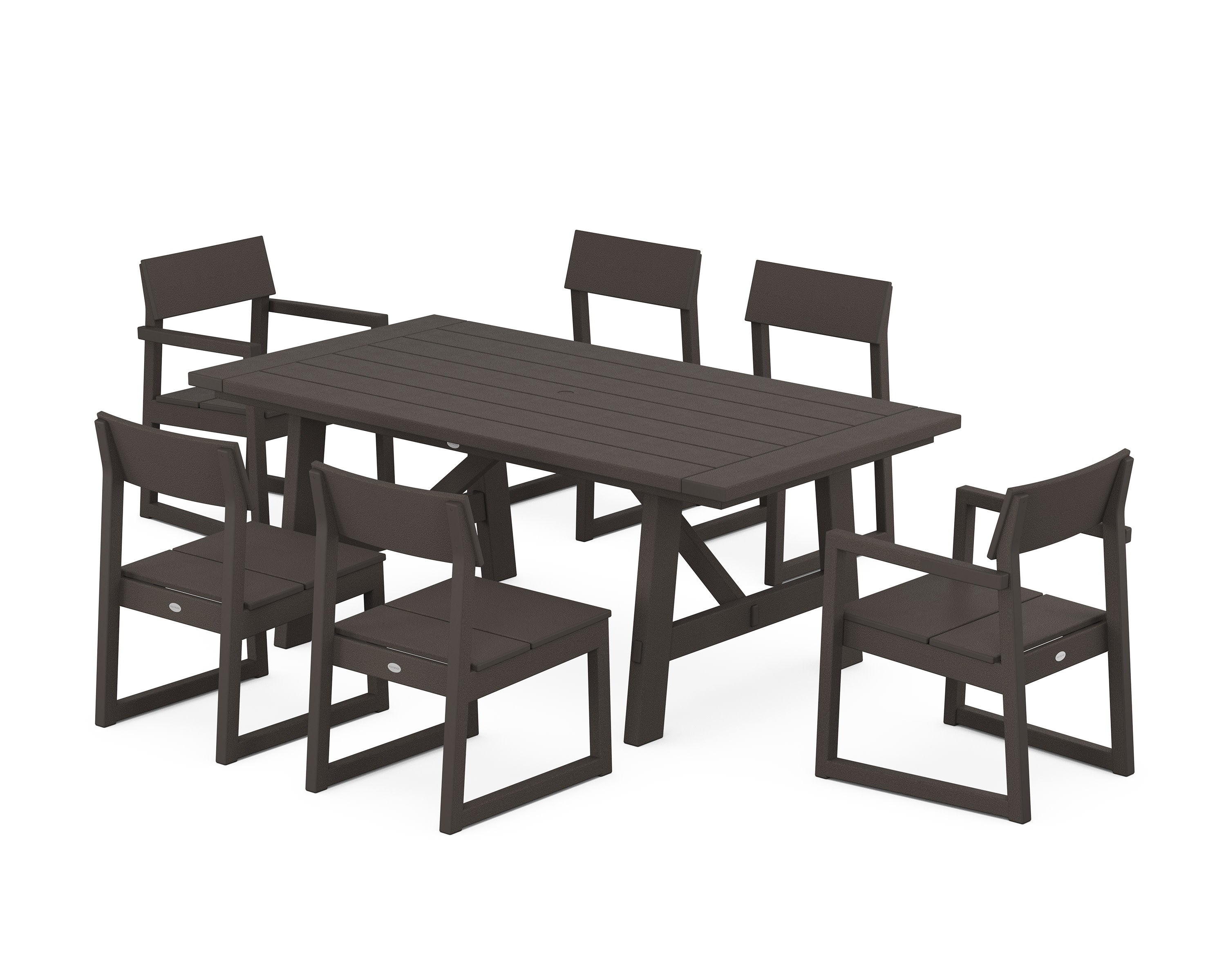 EDGE 7-Piece Rustic Farmhouse Dining Set in Vintage Coffee