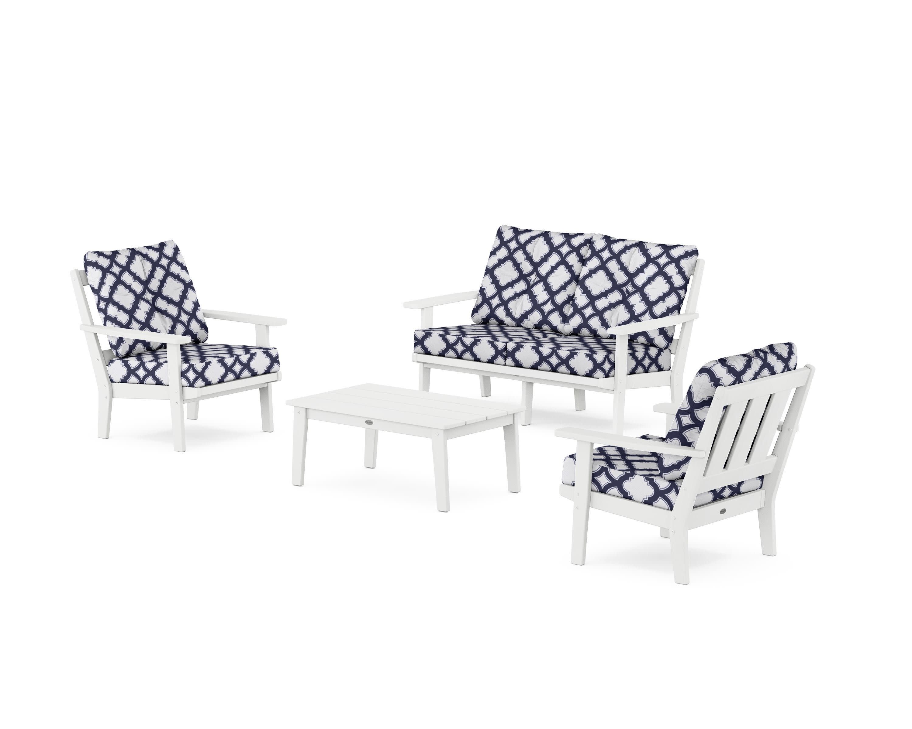 Oxford 4-Piece Deep Seating Set with Loveseat in White / Trellis Navy