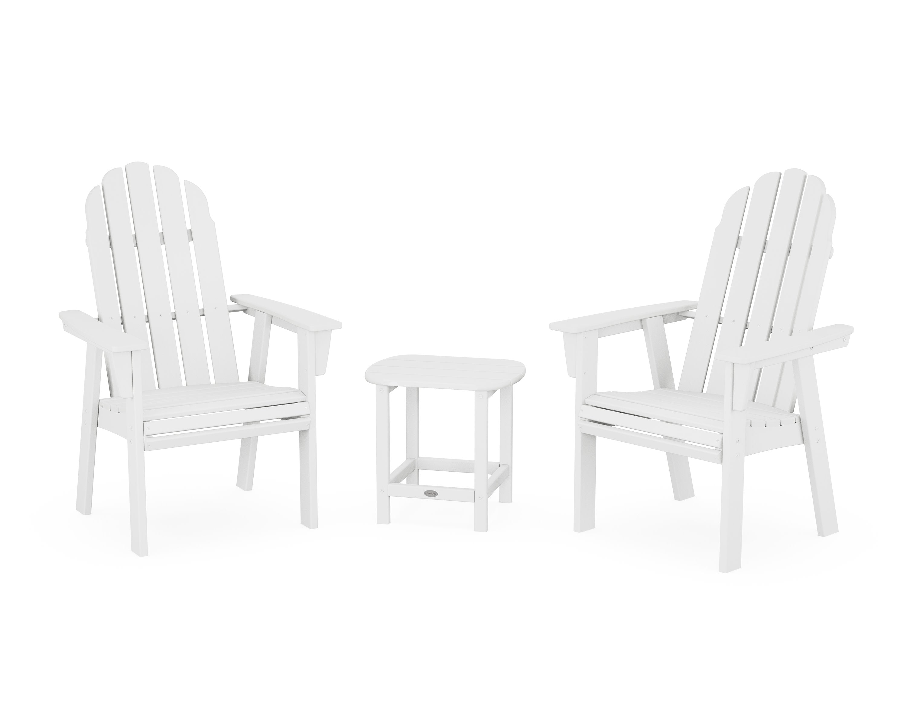 Vineyard 3-Piece Curveback Upright Adirondack Chair Set in White