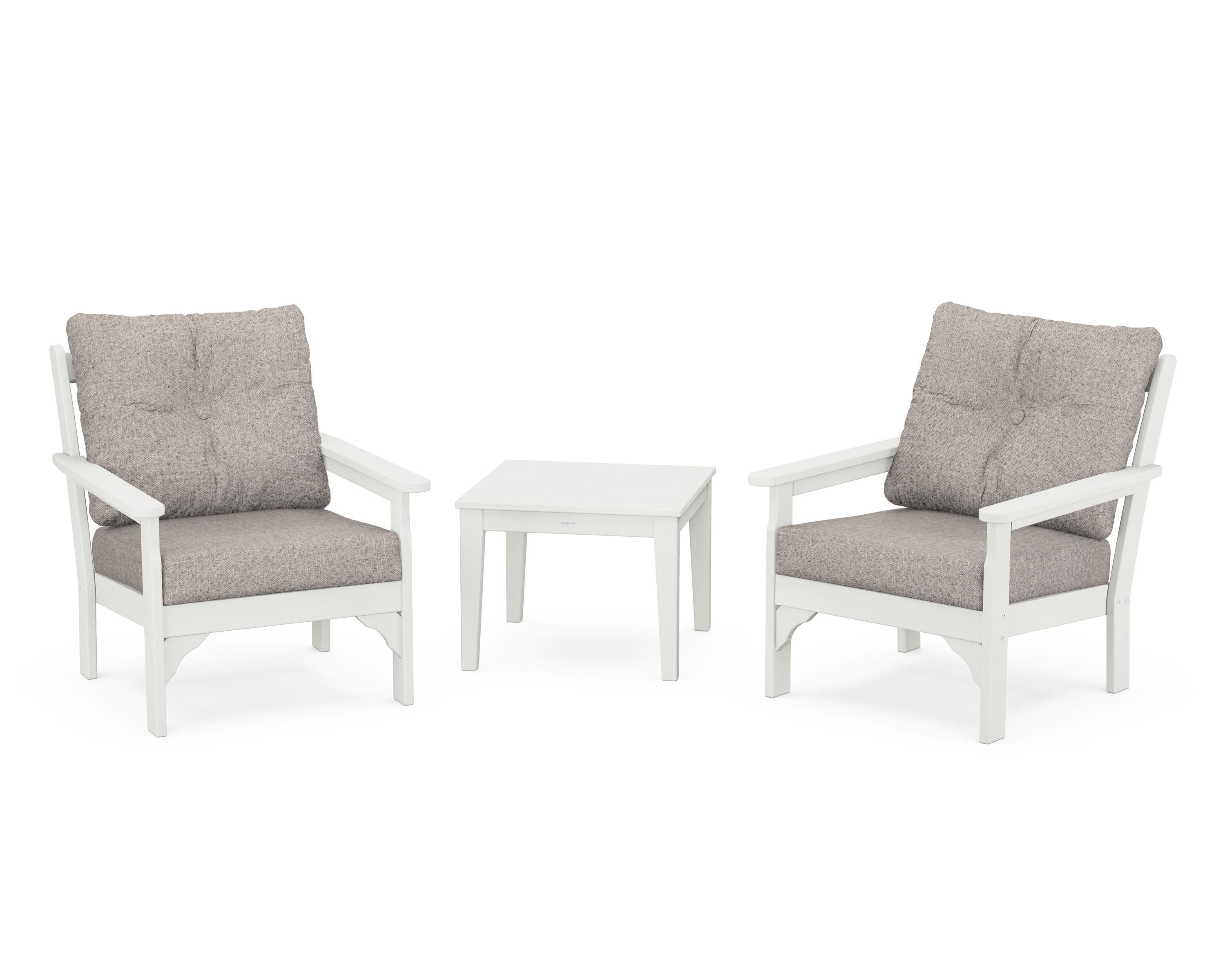 Vineyard 3-Piece Deep Seating Set in Vintage White / Weathered Tweed