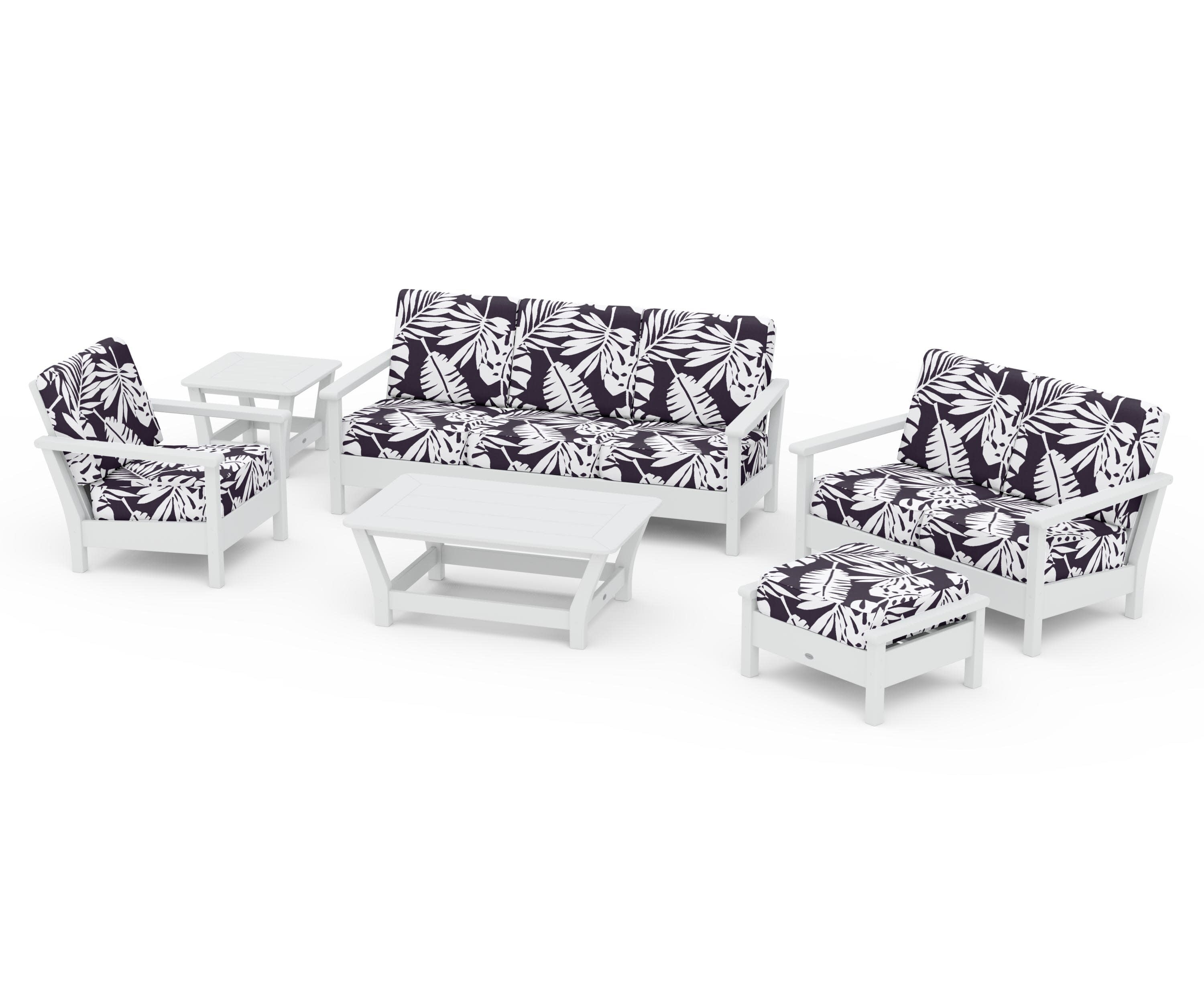 Harbour 6-Piece Outdoor Living Set in White / Leaf Navy