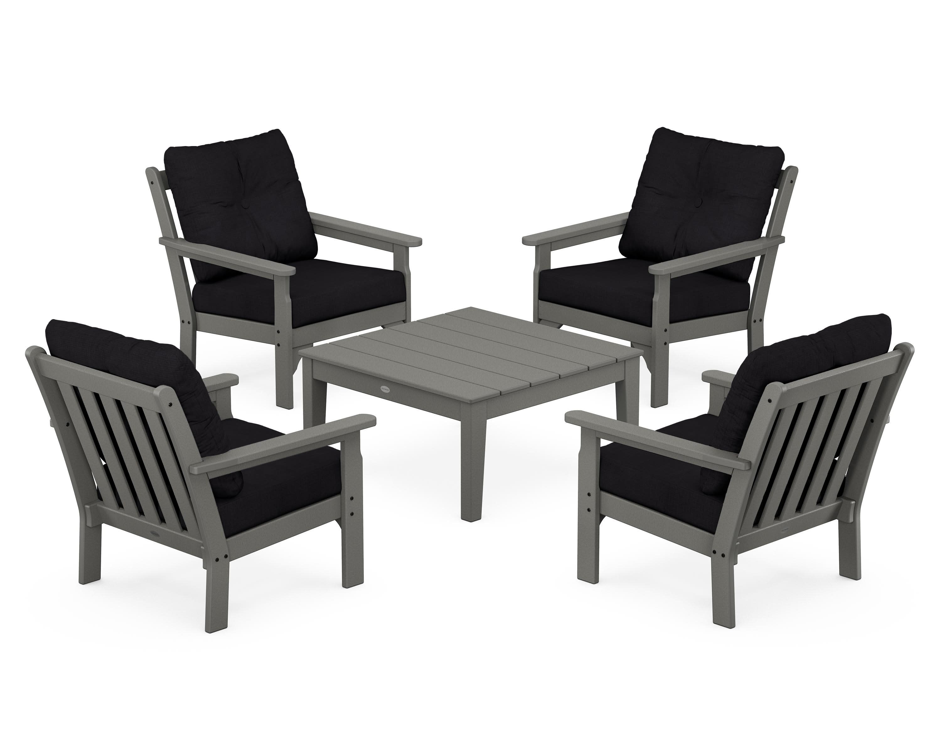 Vineyard 5-Piece Deep Seating Conversation Set in Slate Grey / Midnight Linen