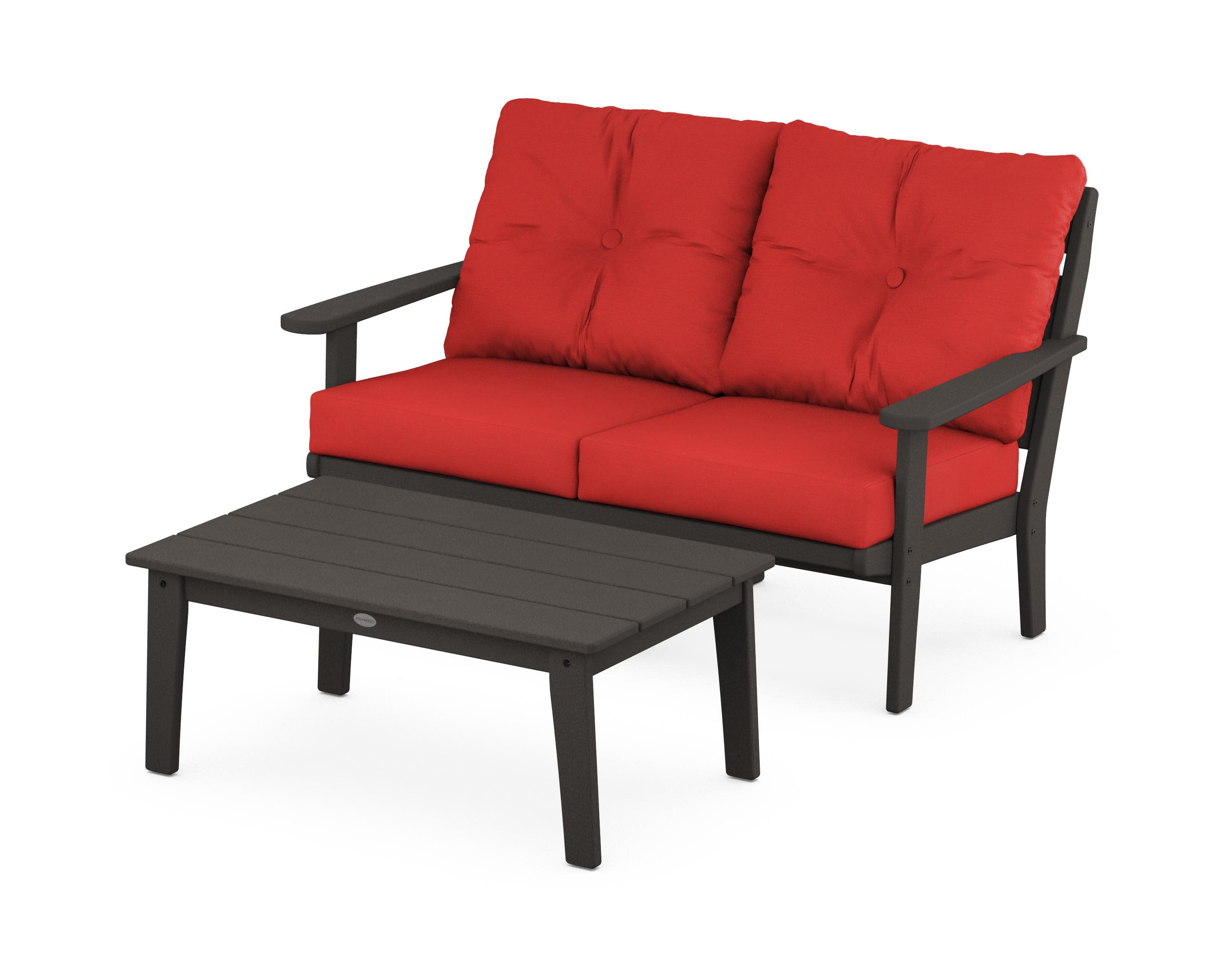 Lakeside 2-Piece Lounge Loveseat Set in Vintage Coffee / Crimson Linen