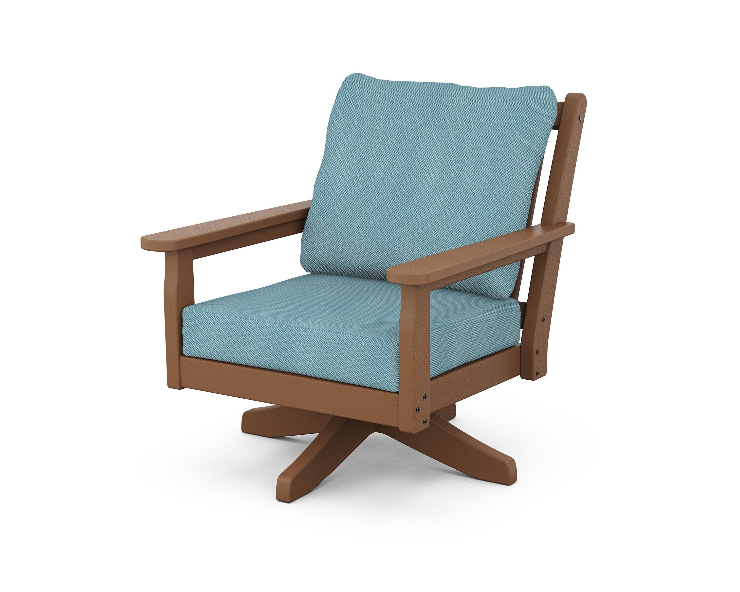 Chippendale Deep Seating Swivel Chair in Teak / Lattice Sky Blue
