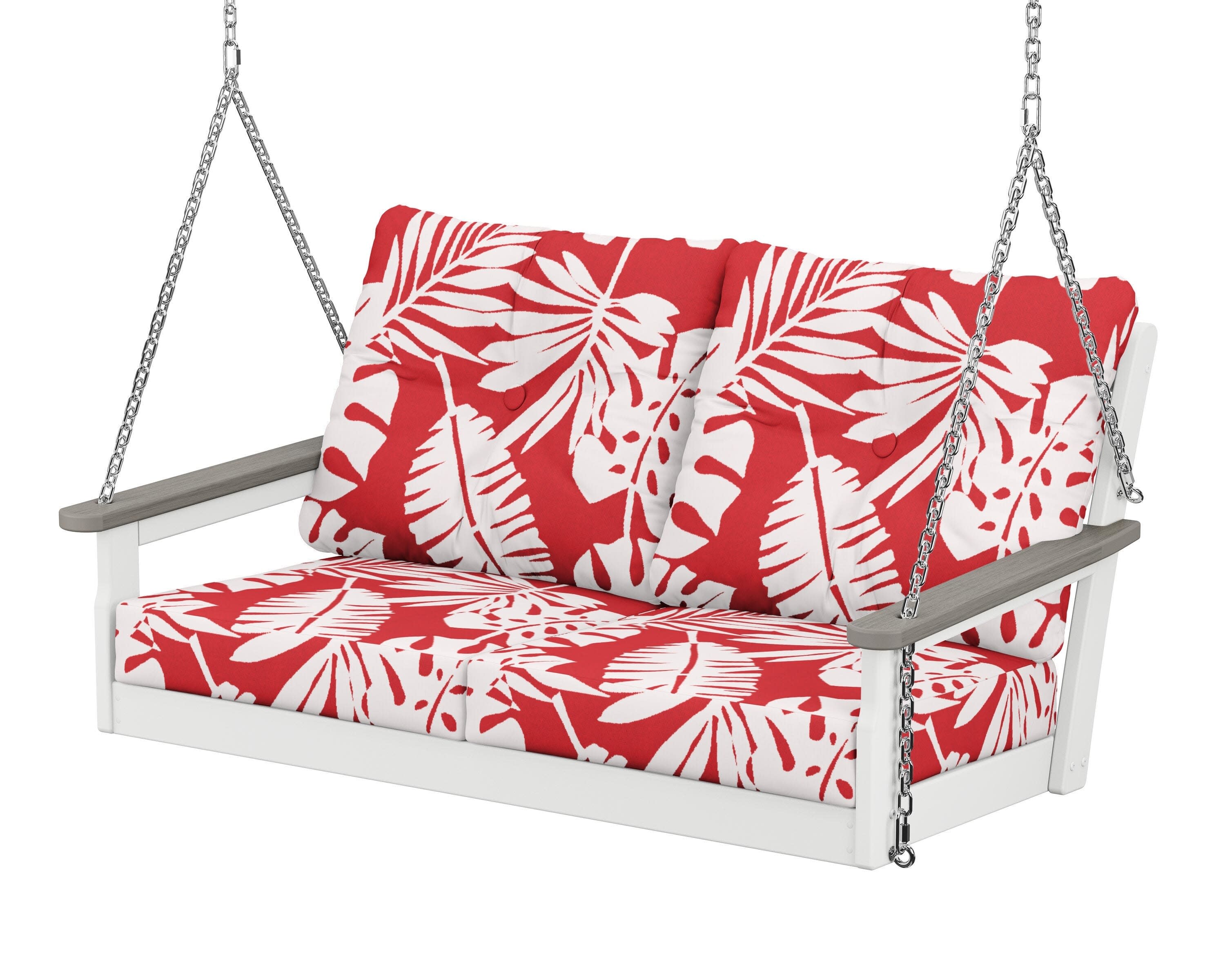 Vineyard Deep Seating Swing in White / Driftwood / Leaf Crimson