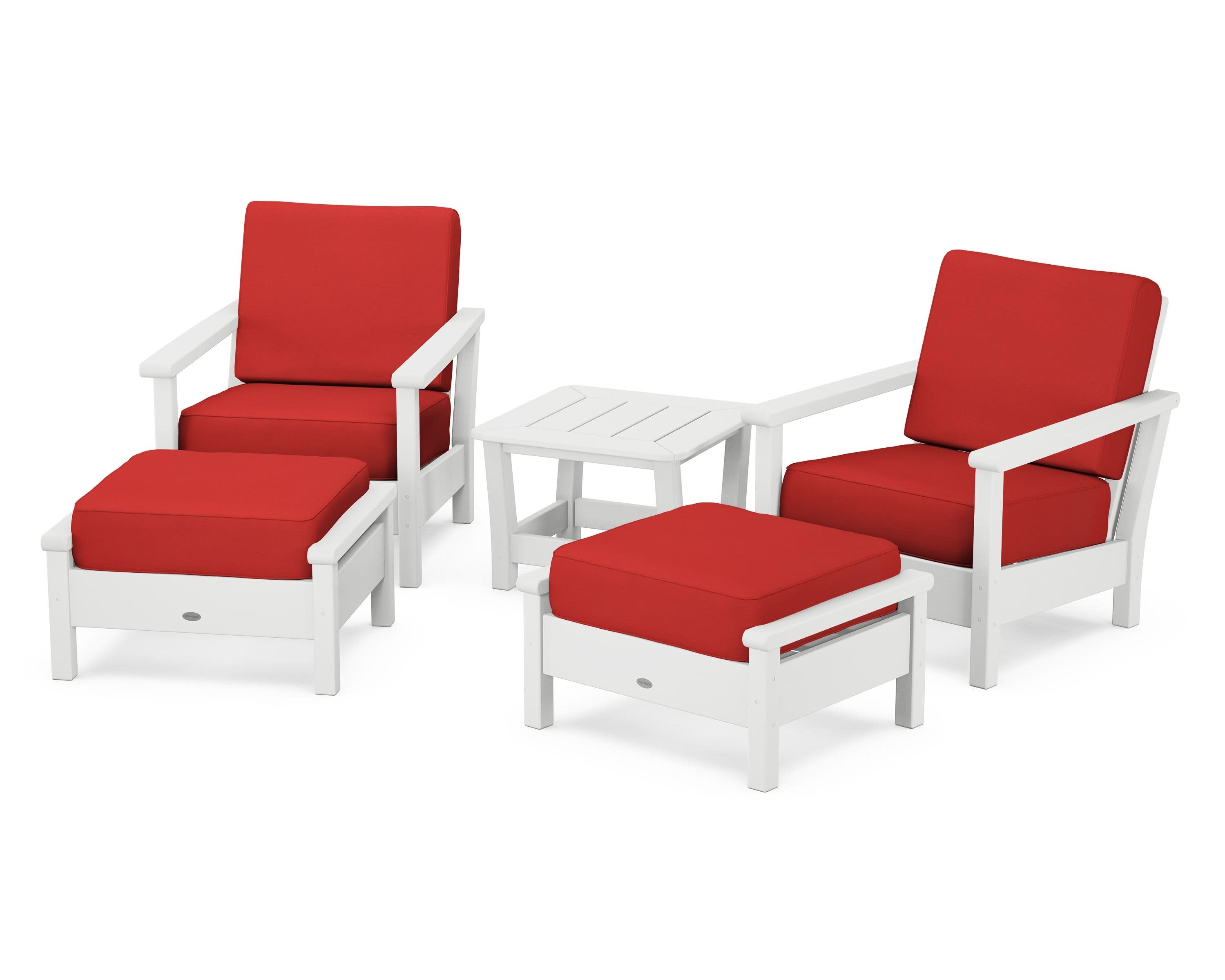 Harbour 5-Piece Deep Seating Chair Set in White / Crimson Linen