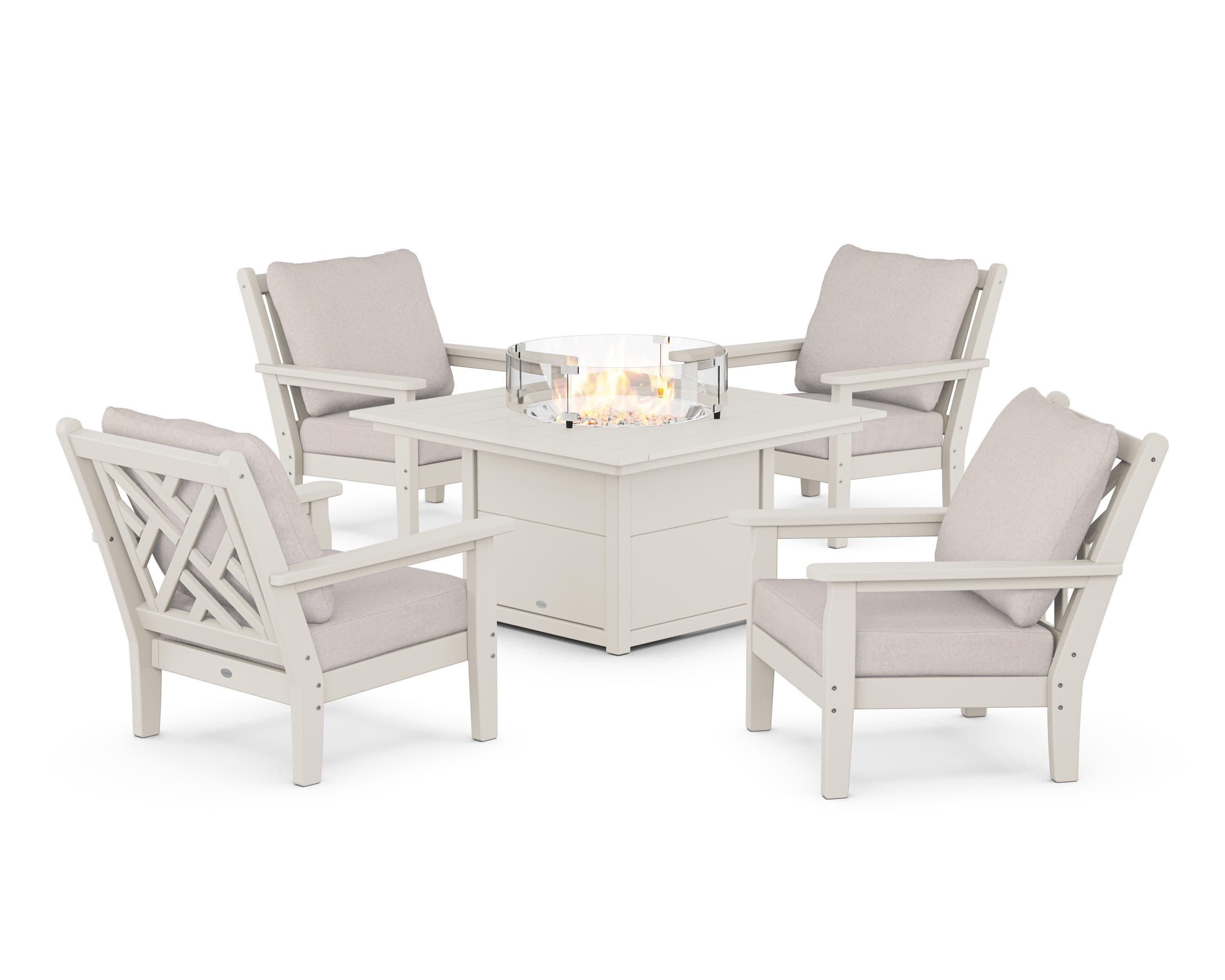 Chippendale 5-Piece Deep Seating Set with Fire Pit Table in Sand / Dune Burlap