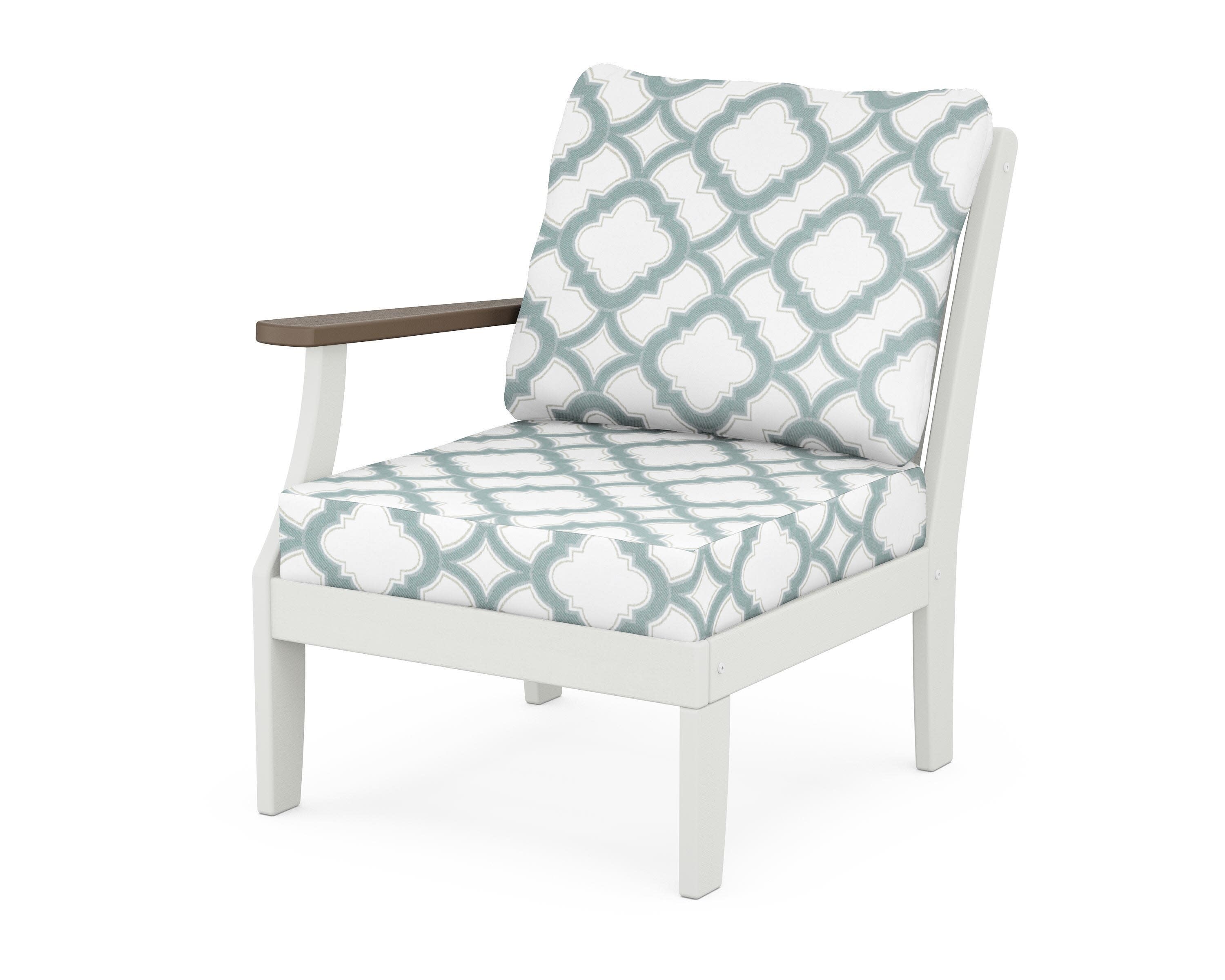 Braxton Modular Left Arm Chair in White / Kona / Trellis Glacier Spa