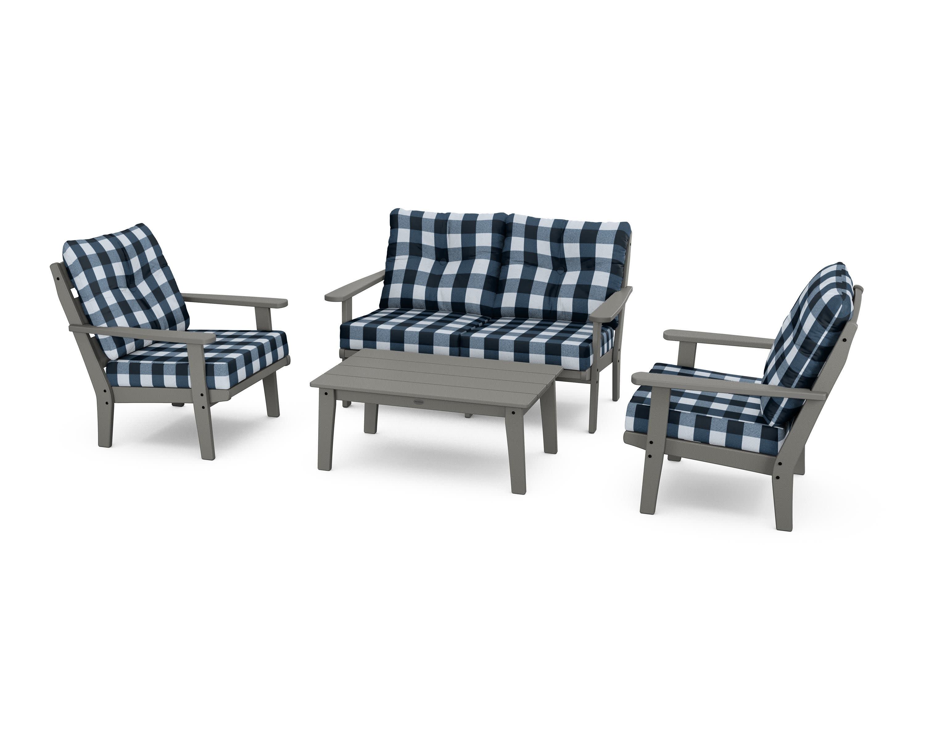 Lakeside 4-Piece Deep Seating Set in Slate Grey / Buffalo Plaid Marine Indigo
