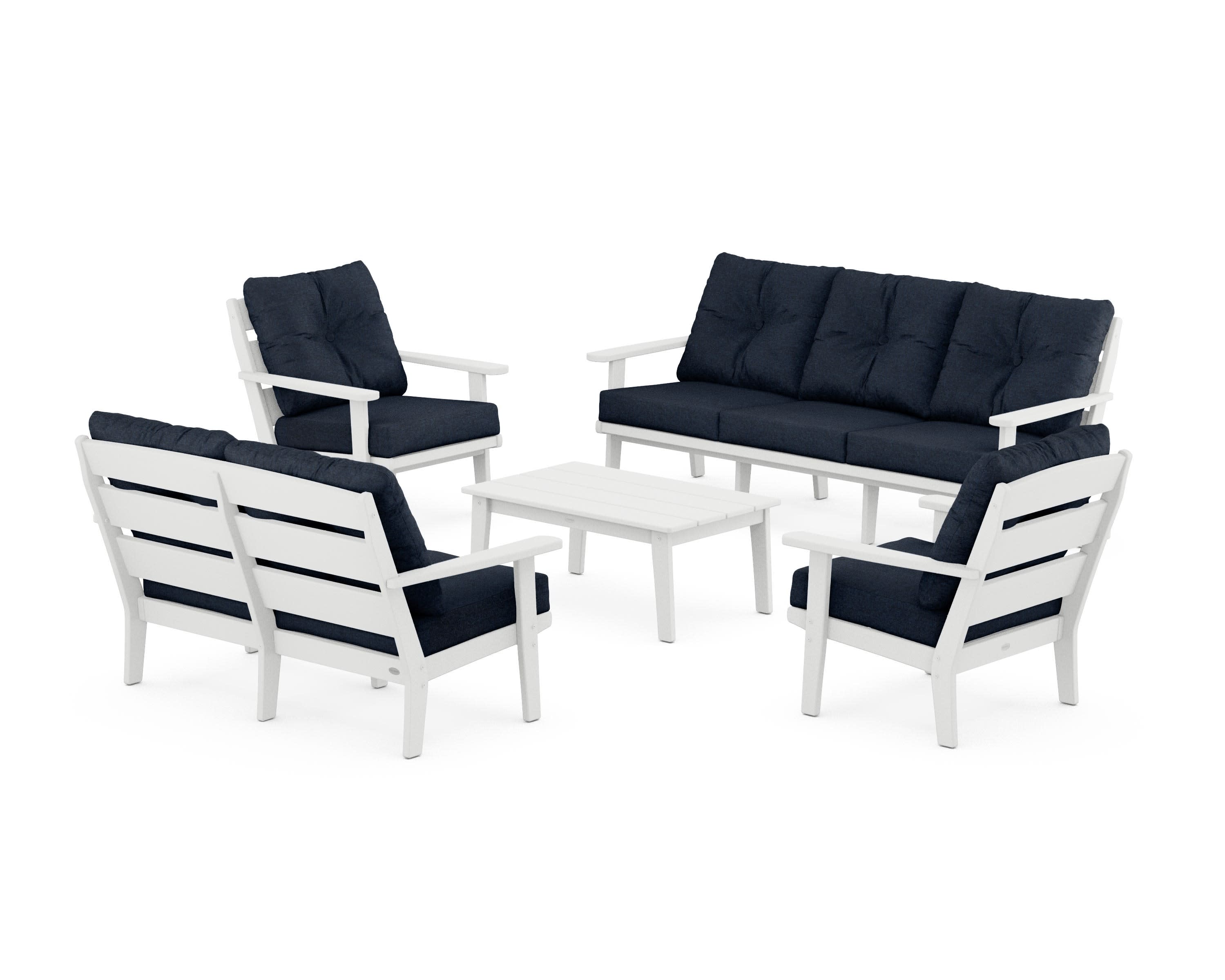 Lakeside 5-Piece Lounge Sofa Set in White / Marine Indigo
