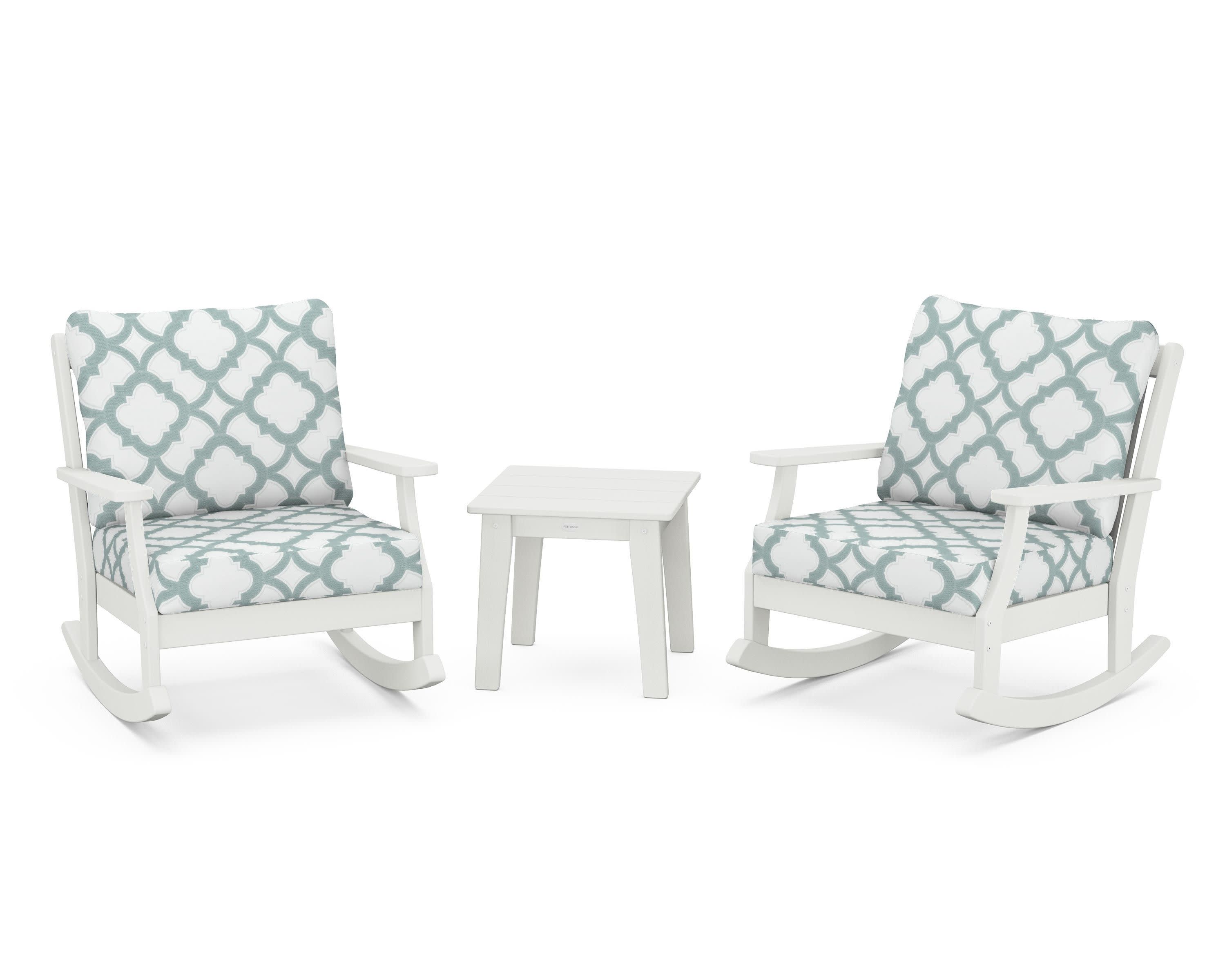 Braxton 3-Piece Deep Seating Rocker Set in Vintage White / Trellis Glacier Spa