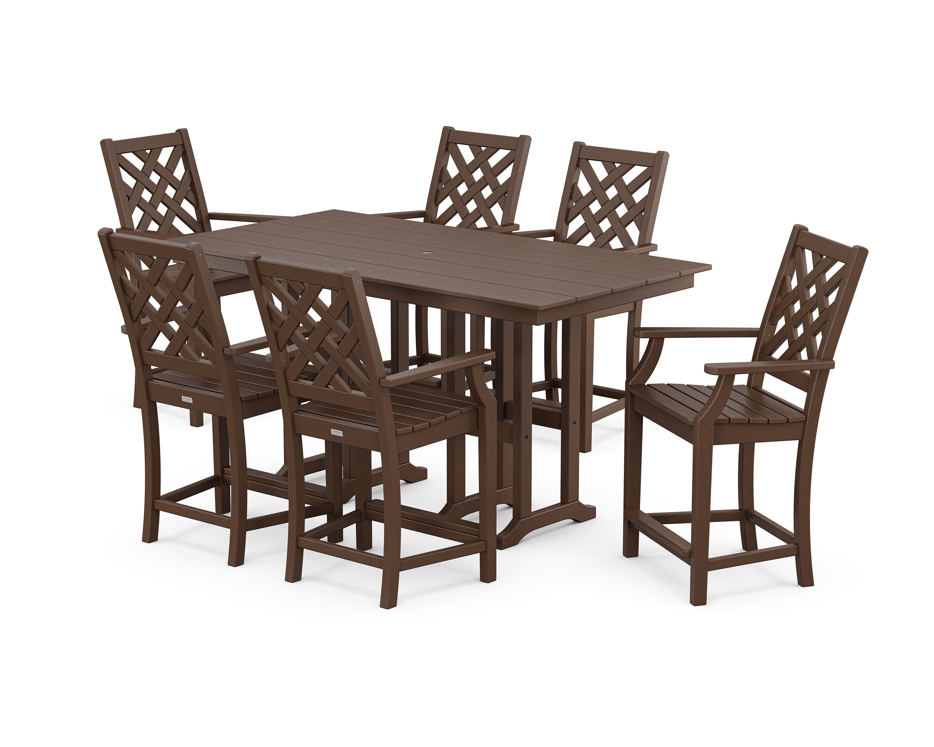 Wovendale Arm Chair 7-Piece Farmhouse Counter Set in Mahogany