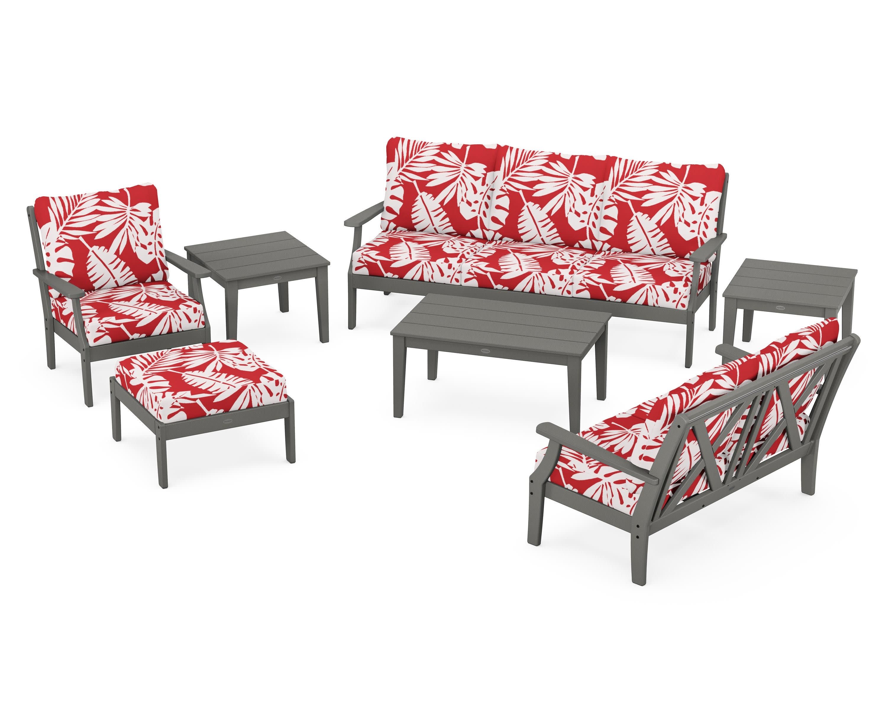 Braxton 7-Piece Deep Seating Set in Slate Grey / Leaf Crimson