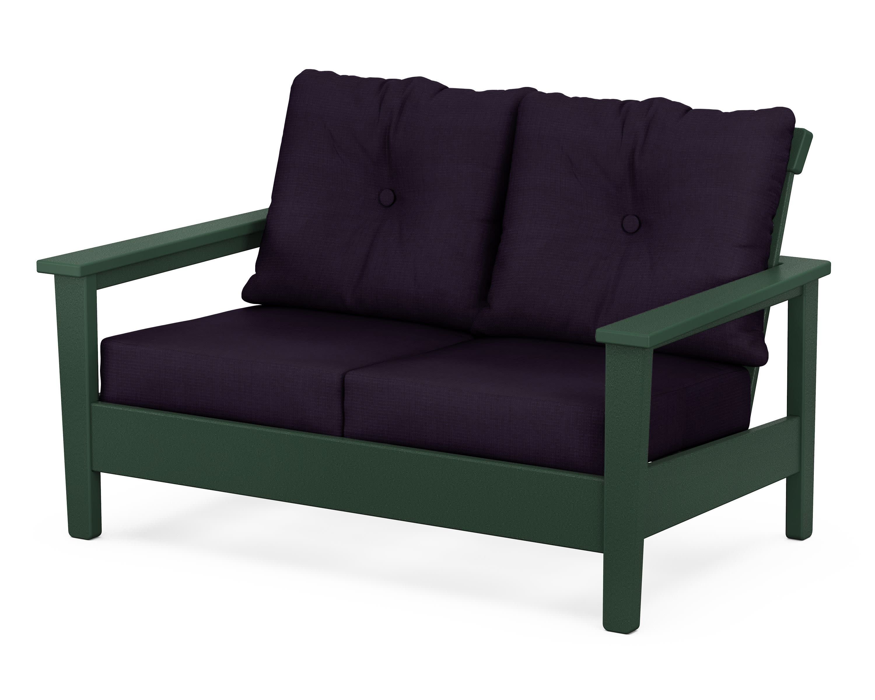 Prescott Deep Seating Loveseat in Green / Navy Linen