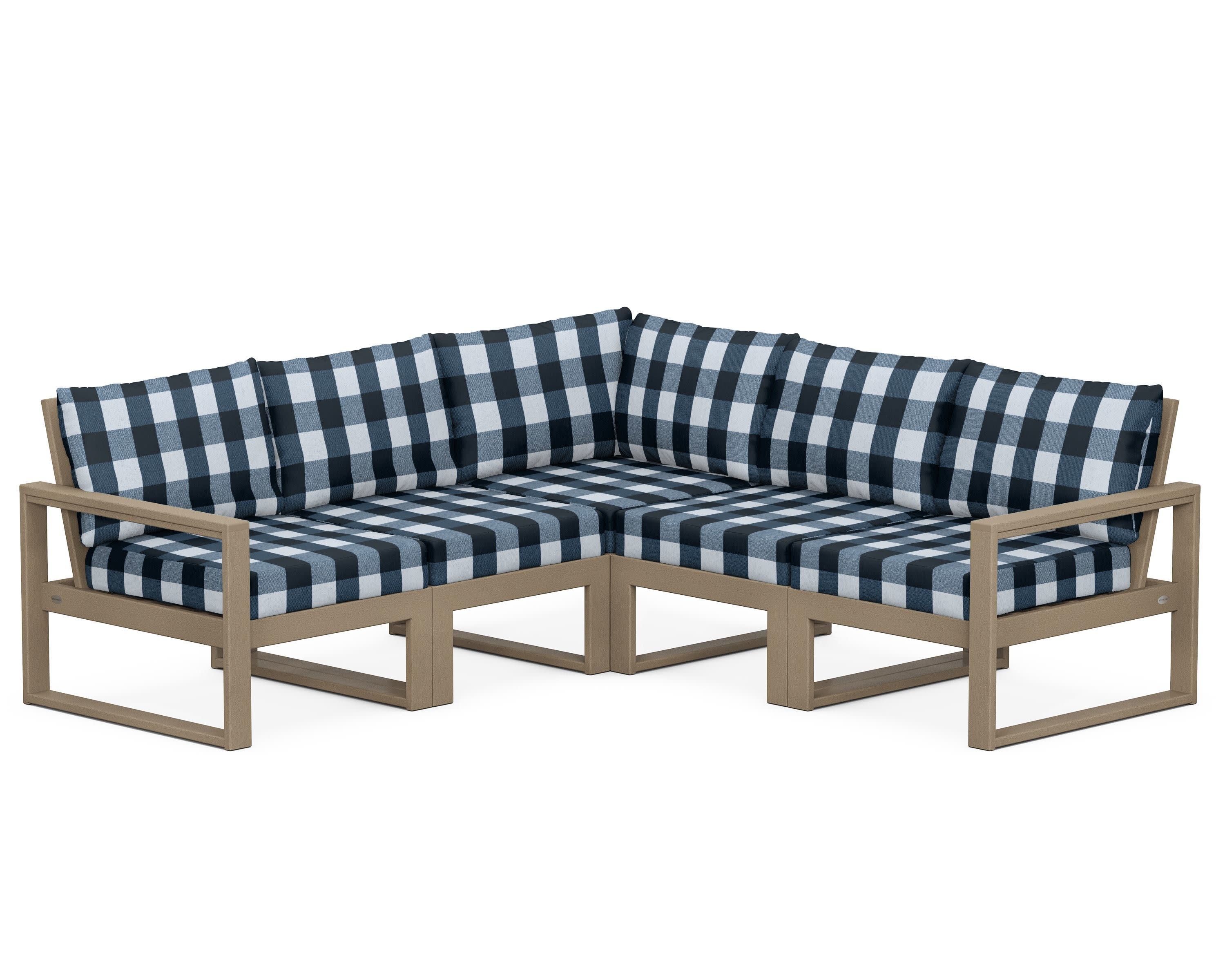 EDGE 5-Piece Modular Deep Seating Set in Vintage Sahara / Buffalo Plaid Marine Indigo