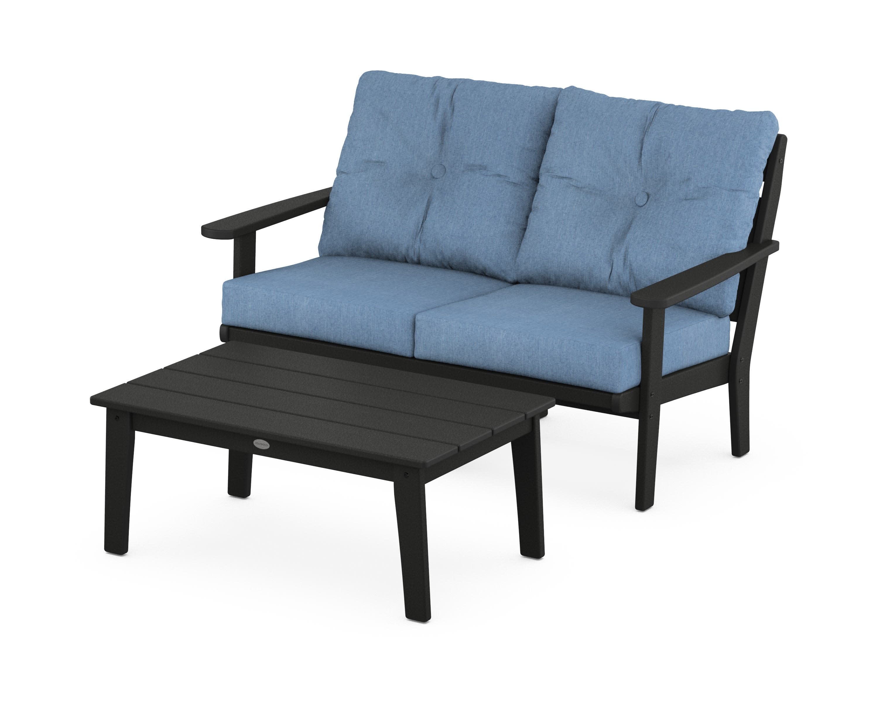 Lakeside 2-Piece Lounge Loveseat Set in Black / Sky Blue