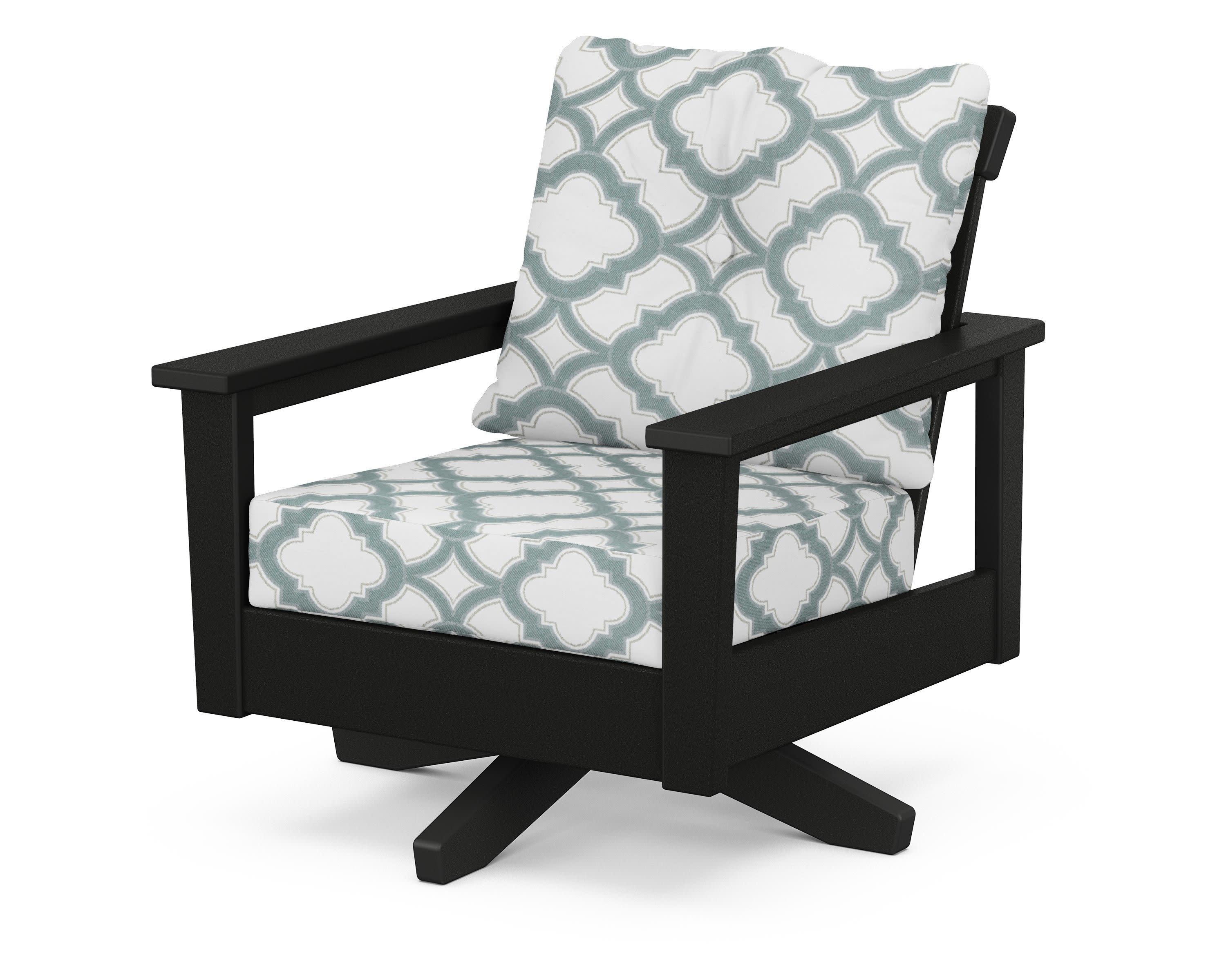 Prescott Deep Seating Swivel Chair in Black / Trellis Glacier Spa