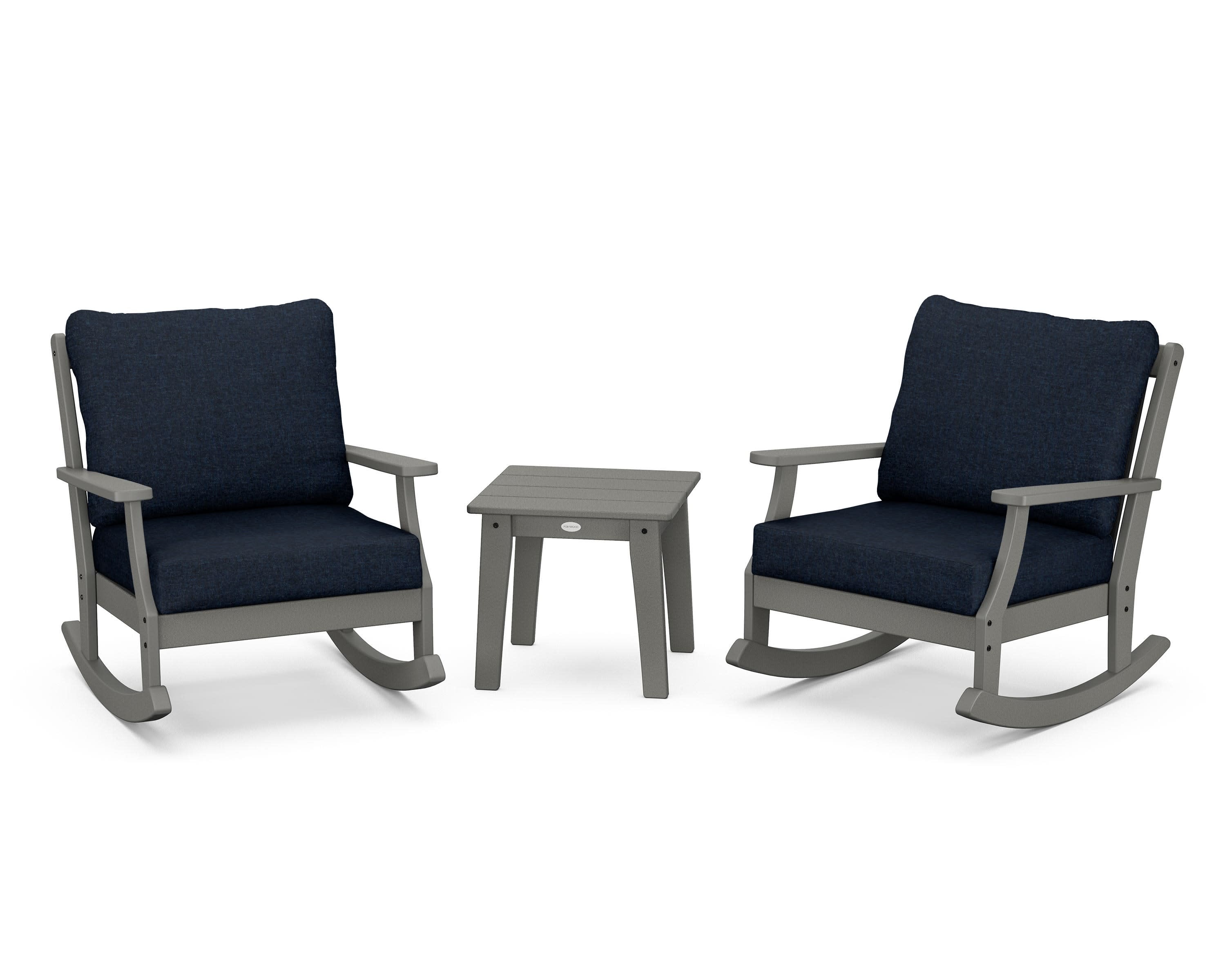 Braxton 3-Piece Deep Seating Rocker Set in Slate Grey / Marine Indigo