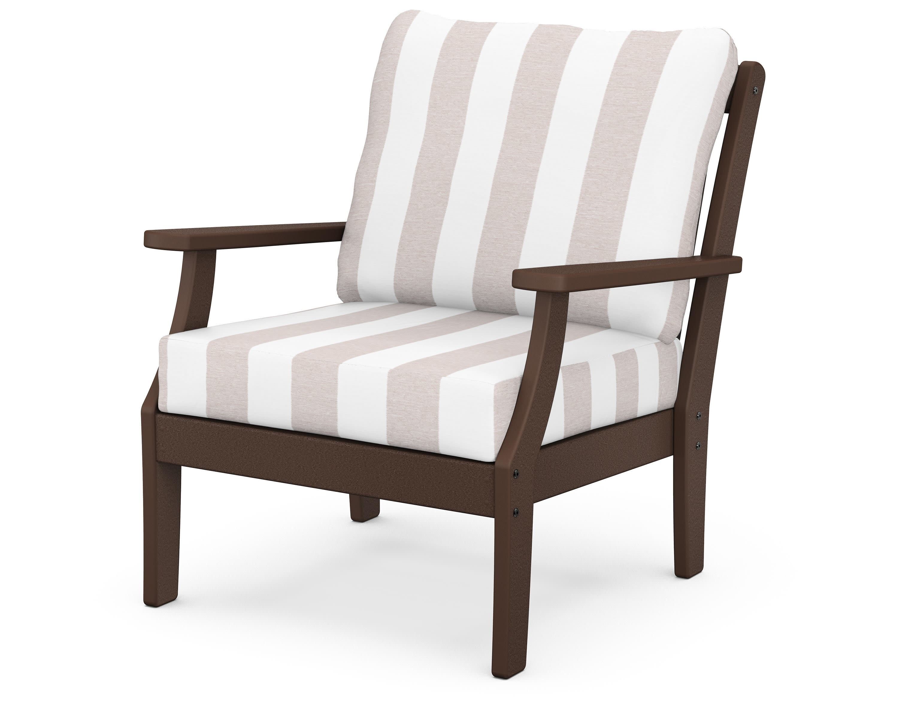 Braxton Deep Seating Chair in Mahogany / Cabana Stripe Dune Burlap