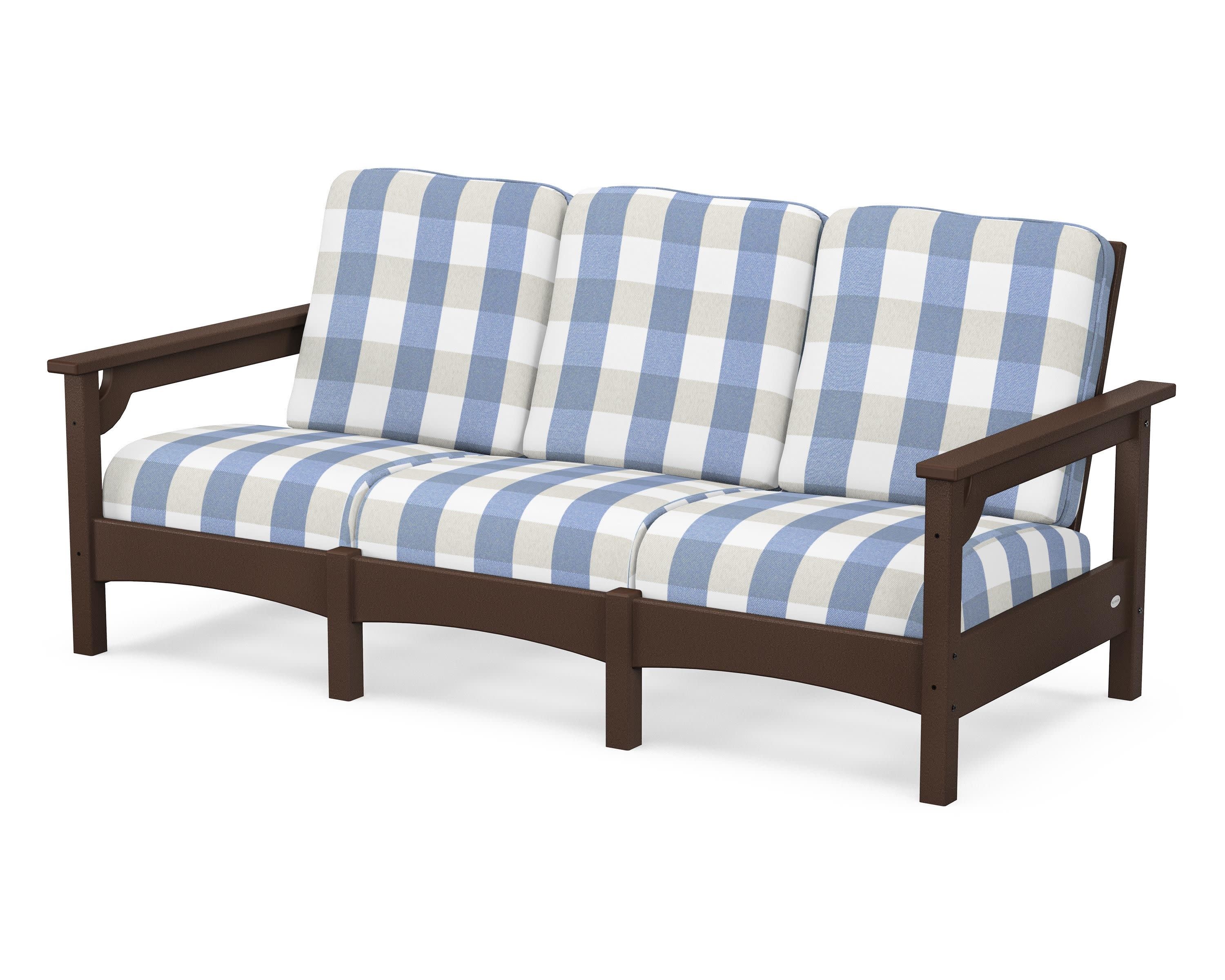 Club Sofa in Mahogany / Buffalo Plaid Sky Blue
