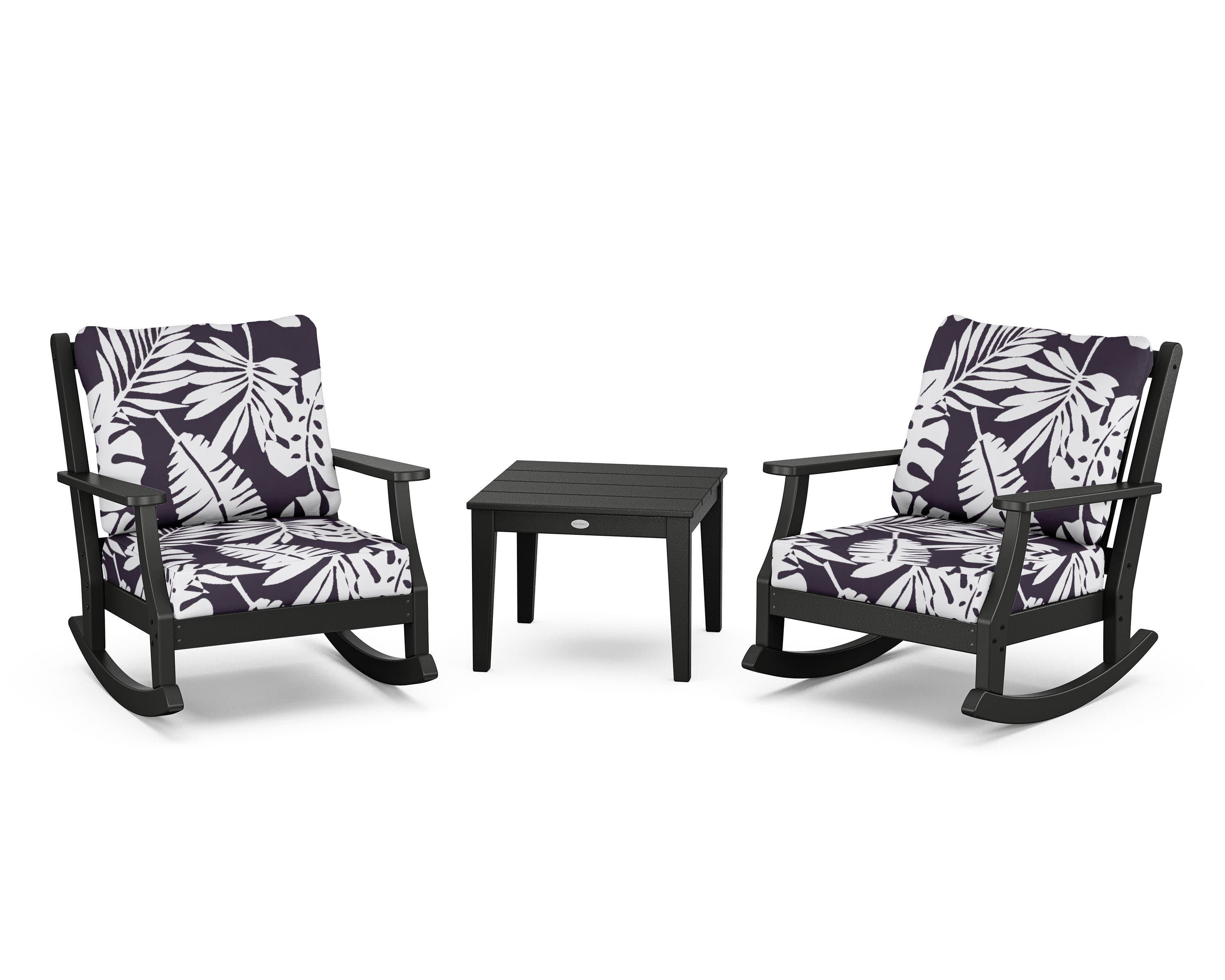Wovendale 3-Piece Deep Seating Rocker Set in Black / Leaf Navy