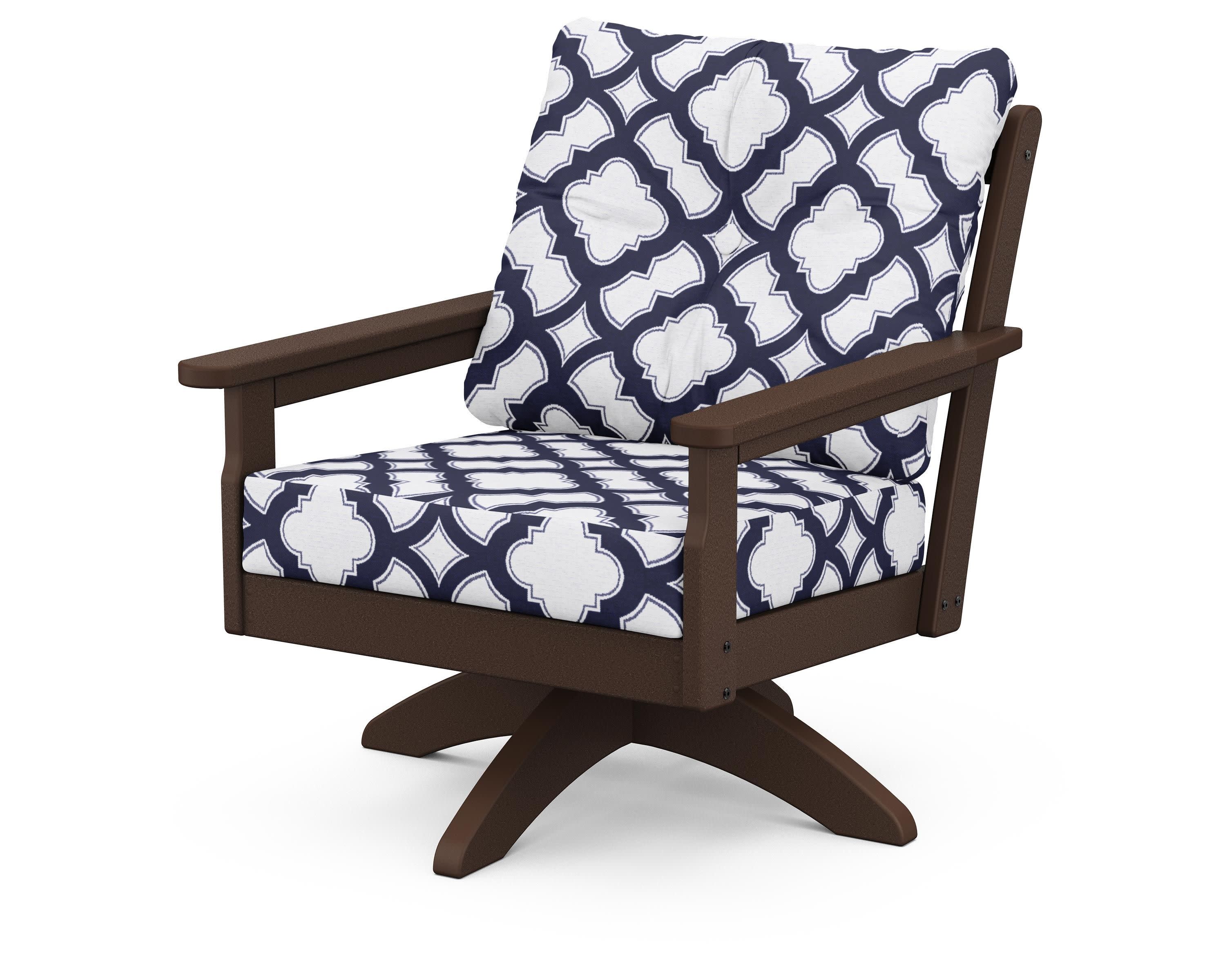 Vineyard Deep Seating Swivel Chair in Mahogany / Trellis Navy