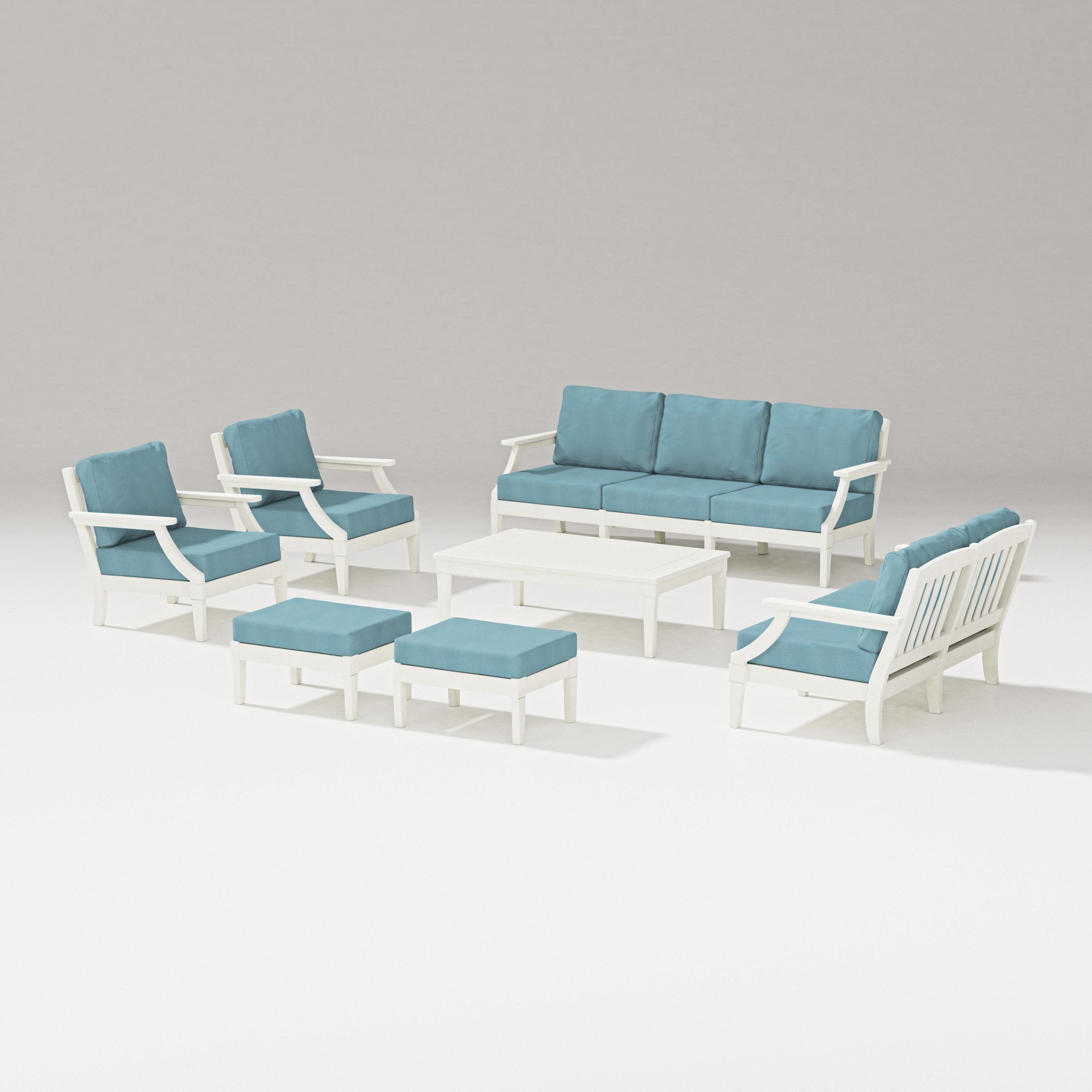 Estate 7-Piece Lounge Sofa Set in Vintage White / Lattice Sky Blue