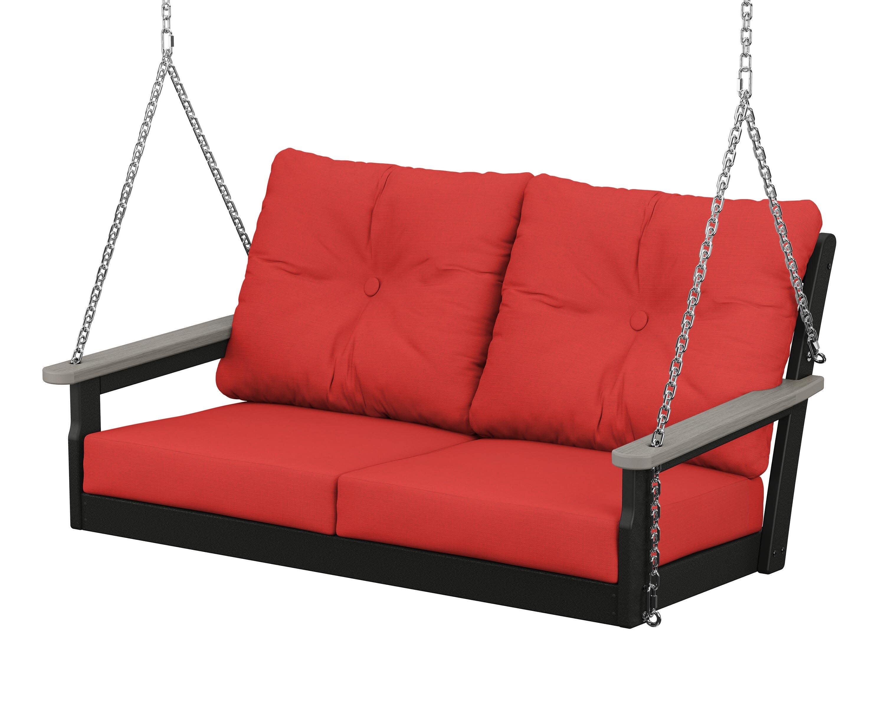 Vineyard Deep Seating Swing in Black / Driftwood / Crimson Linen