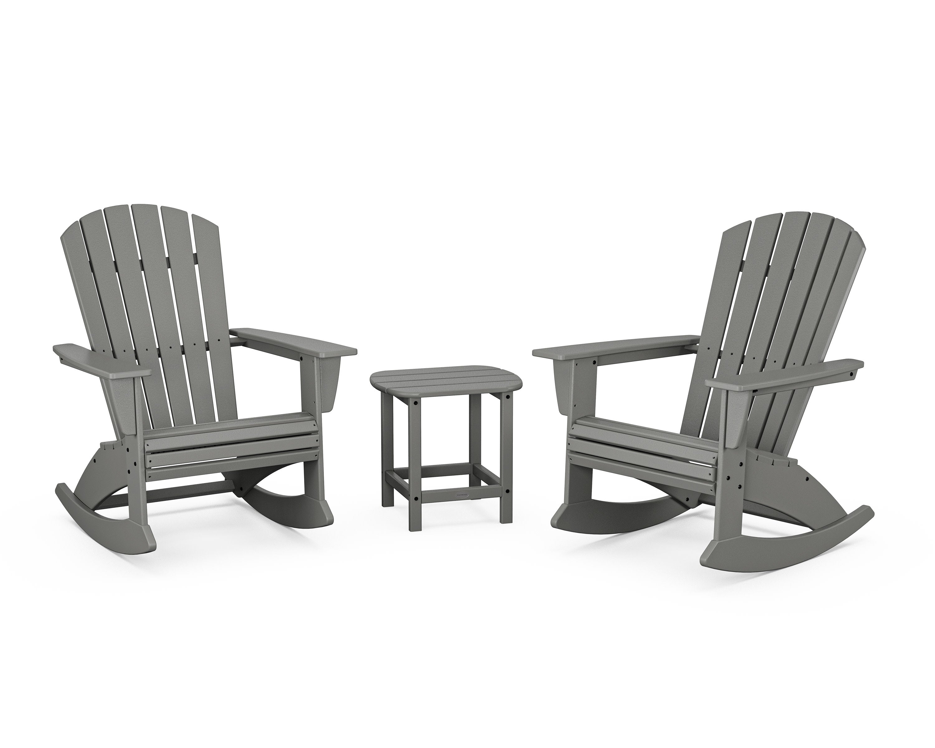 Nautical Curveback 3-Piece Adirondack Rocking Chair Set in Slate Grey