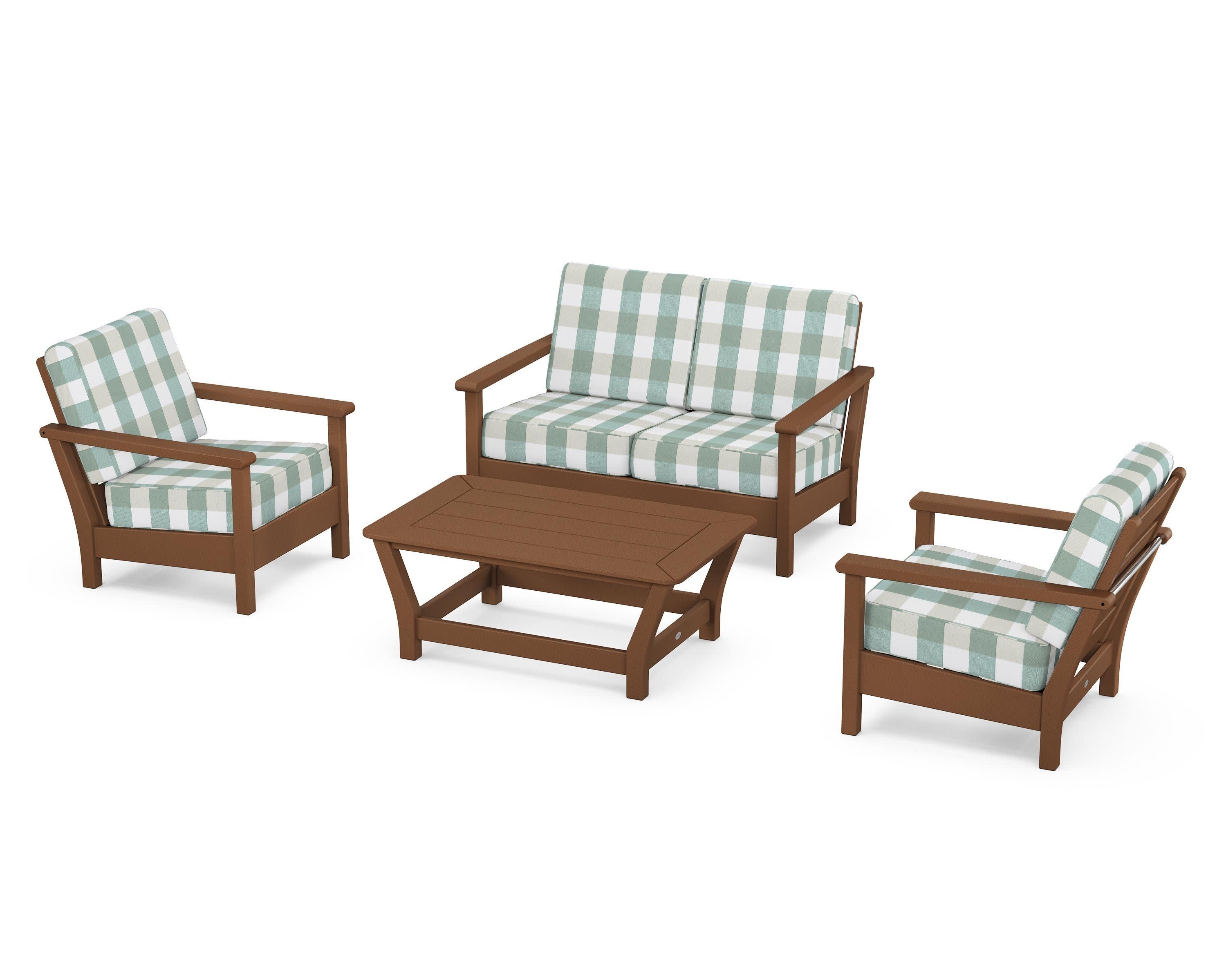 Harbour 4-Piece Deep Seating Set in Teak / Buffalo Plaid Glacier Spa