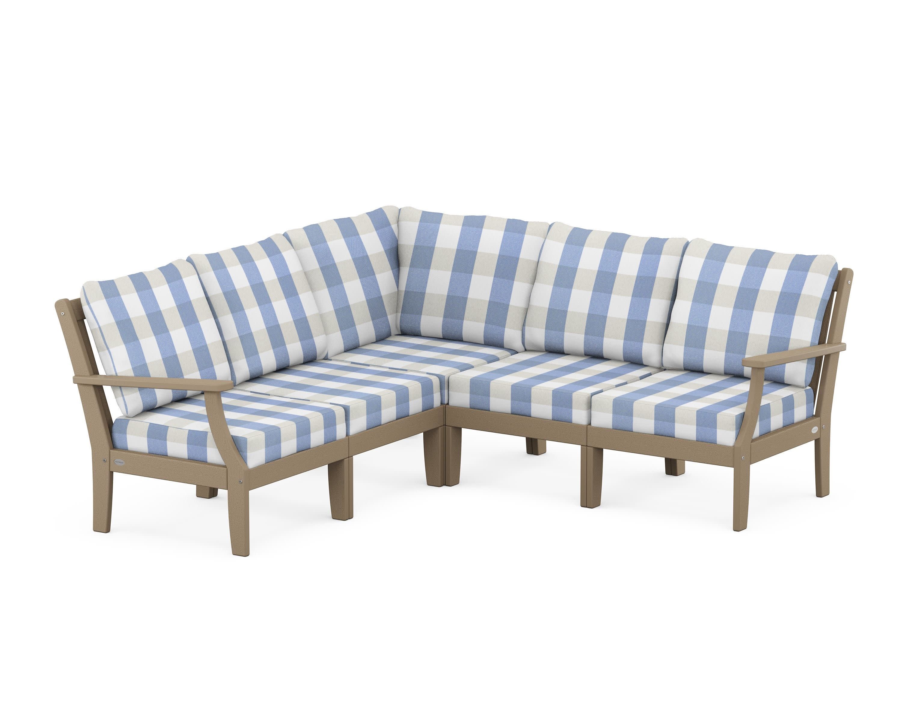 Braxton Modular 5-Piece Deep Seating Set in Vintage Sahara / Buffalo Plaid Sky Blue