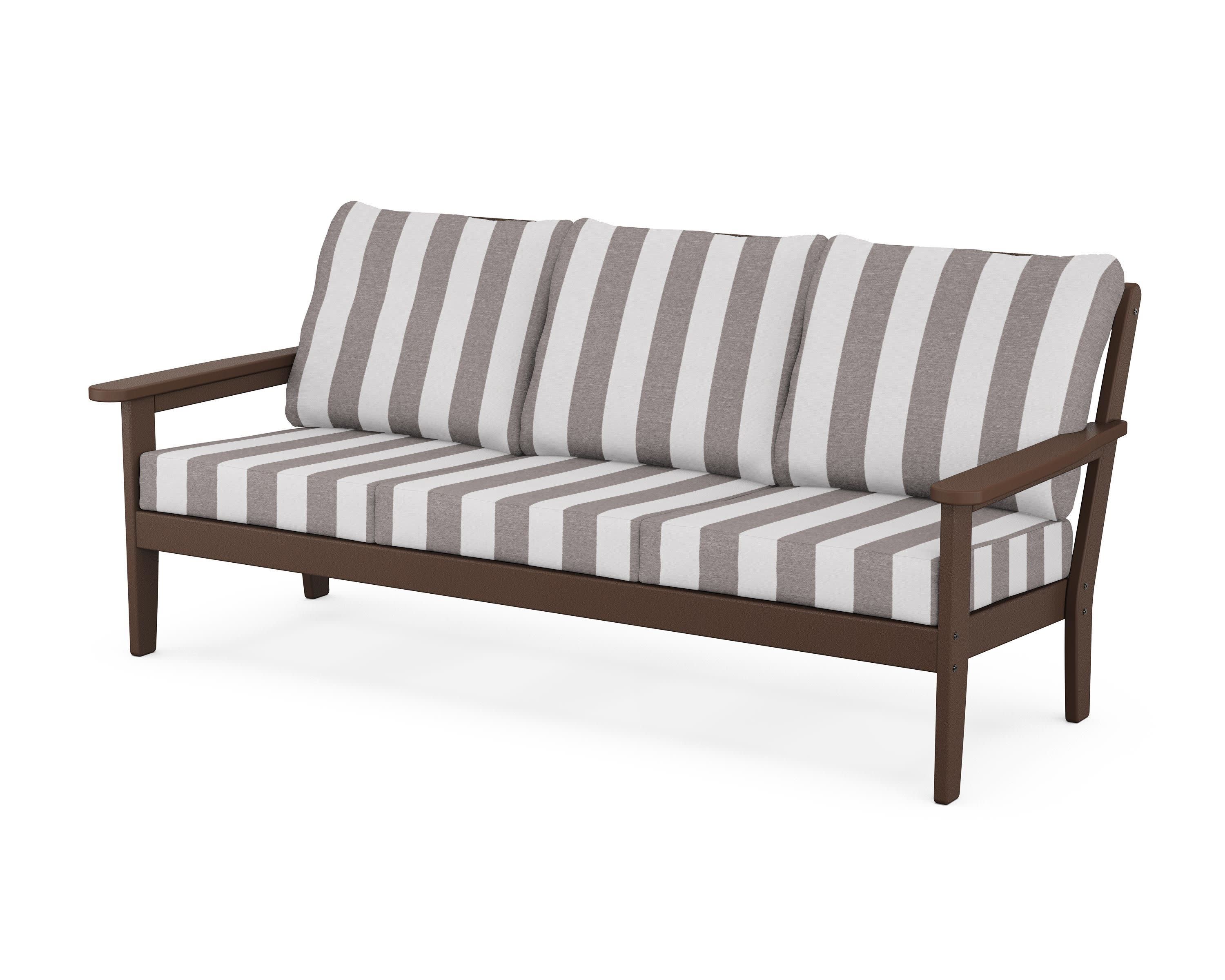 Cottage Deep Seating Sofa in Mahogany / Cabana Stripe Grey Mist