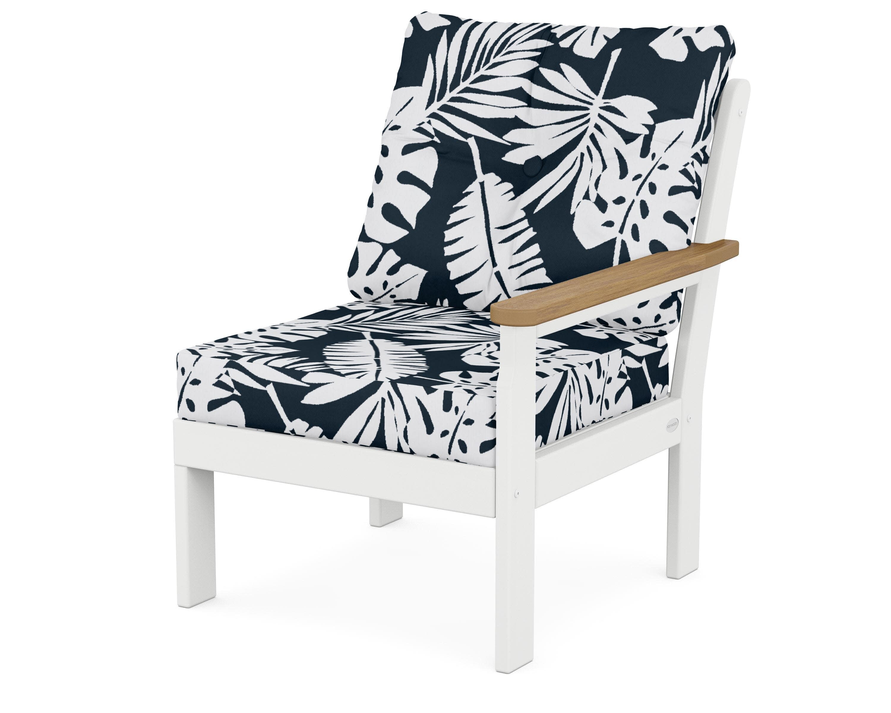 Vineyard Modular Right Arm Chair in White / Natural / Leaf Marine Indigo